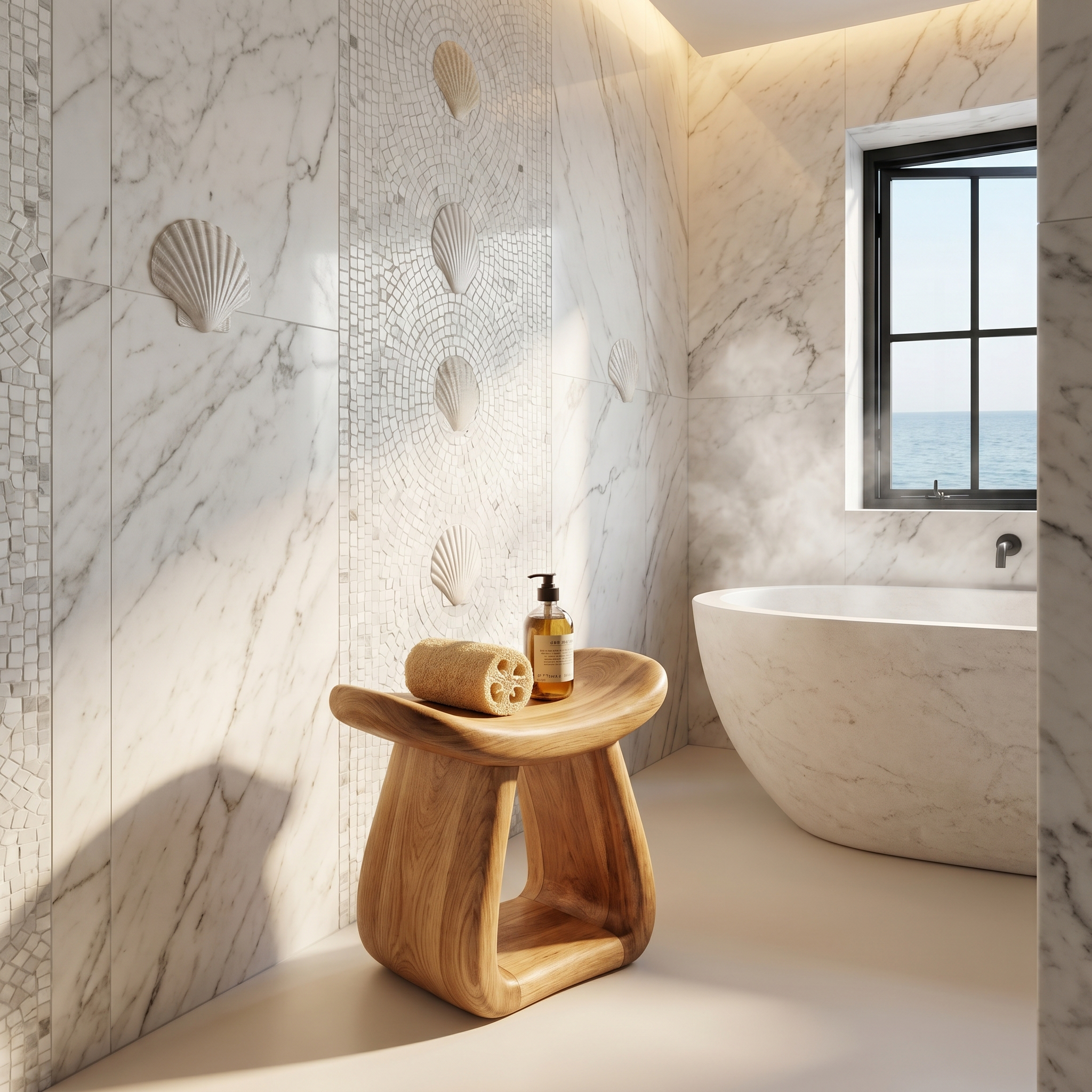 Organic Bath Stool With Handcrafted Pedestal Design For Bathroom SINLHAWS016