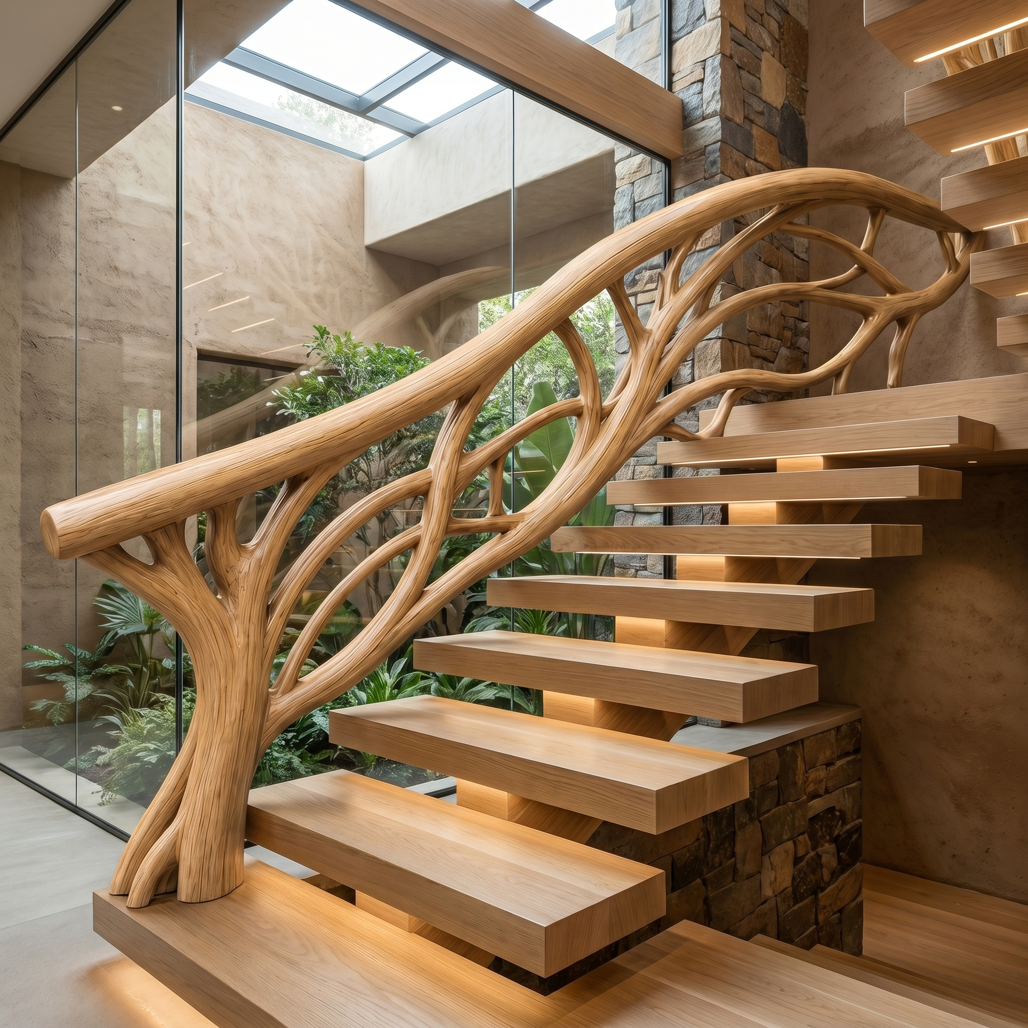 Organic Tree Branch Stair Railing With Natural Wood Design For Interior Staircase SINLHAST015