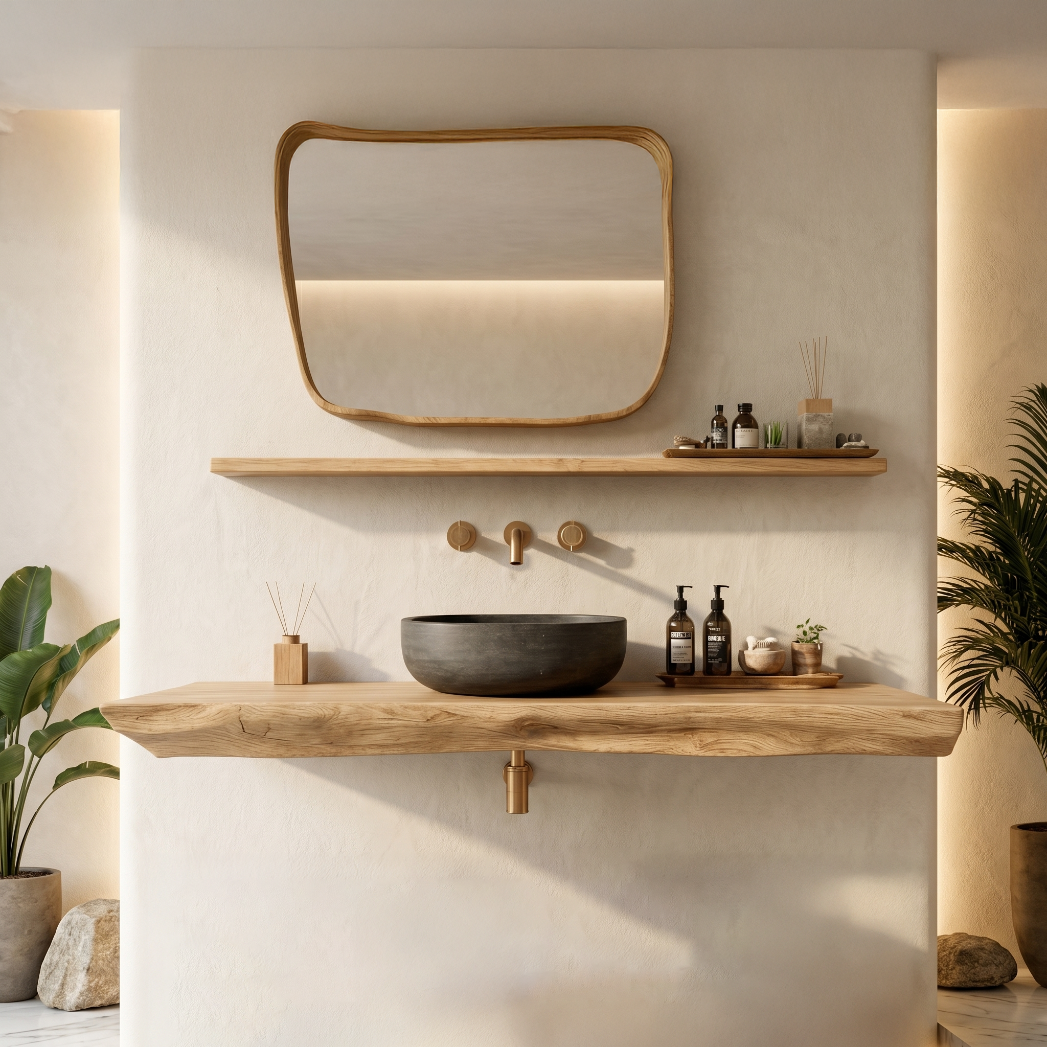 Rustic Organic Bathroom Vanity With Natural Wood Design For Bathroom SINLHABRV307