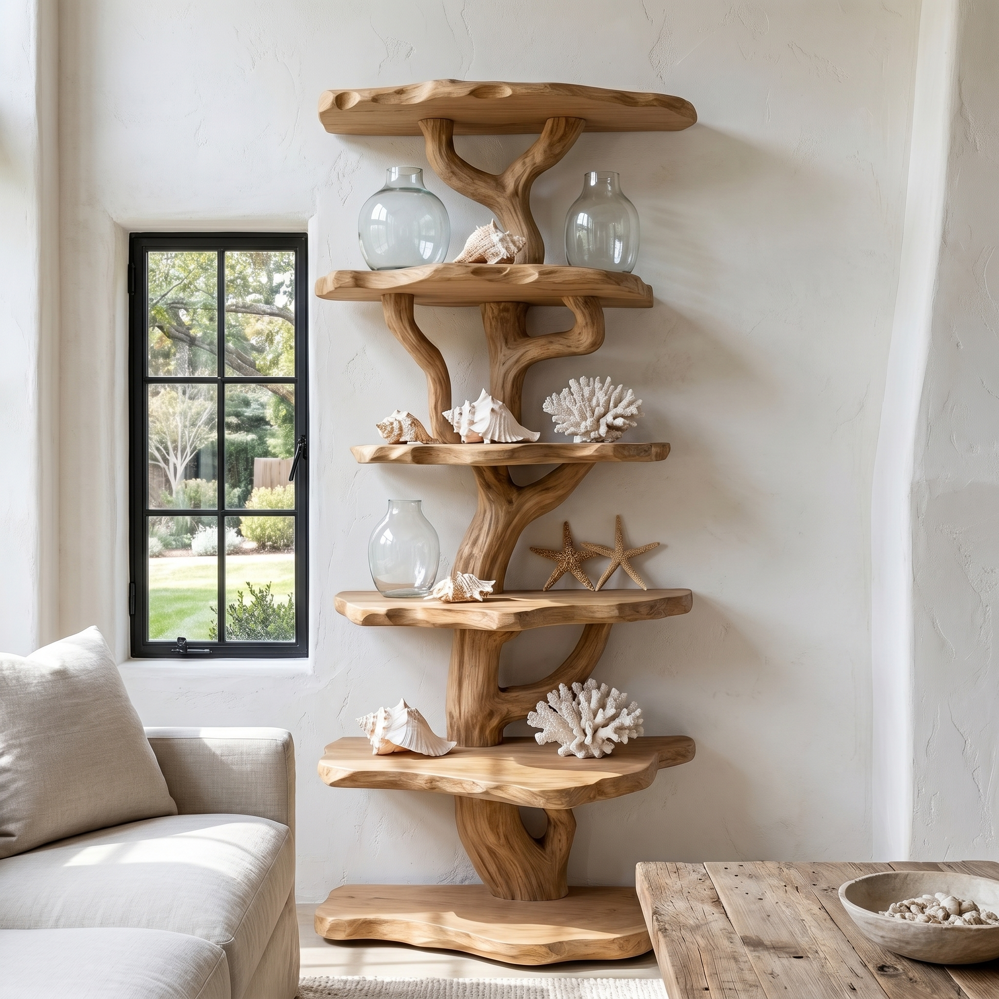 Rustic Sculptural Tree Bookshelf For Living Room And Entryway SINLHATB757
