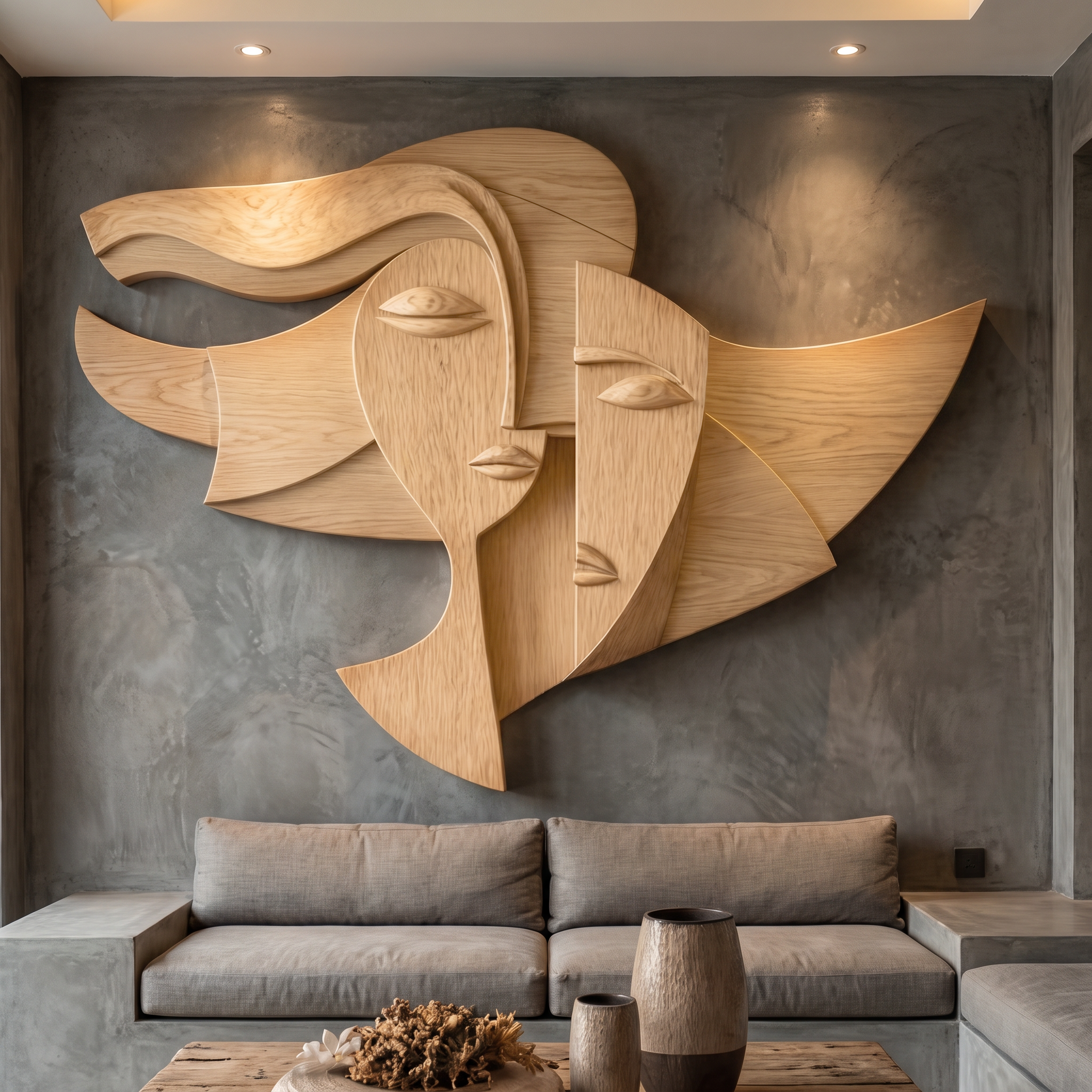 Cubism Style Face Wall Decor Panel For Living Room SINLHAWD070