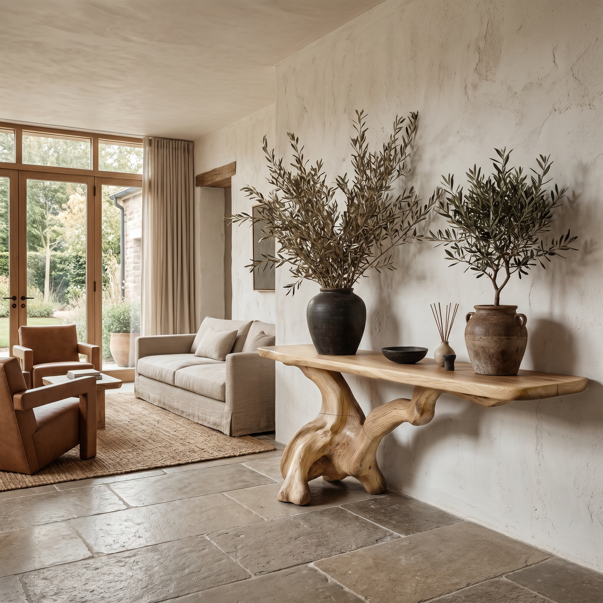 Organic Console Table With Sculptural Open Ring Wood Base For Entryway And Living Room SINLHACS610