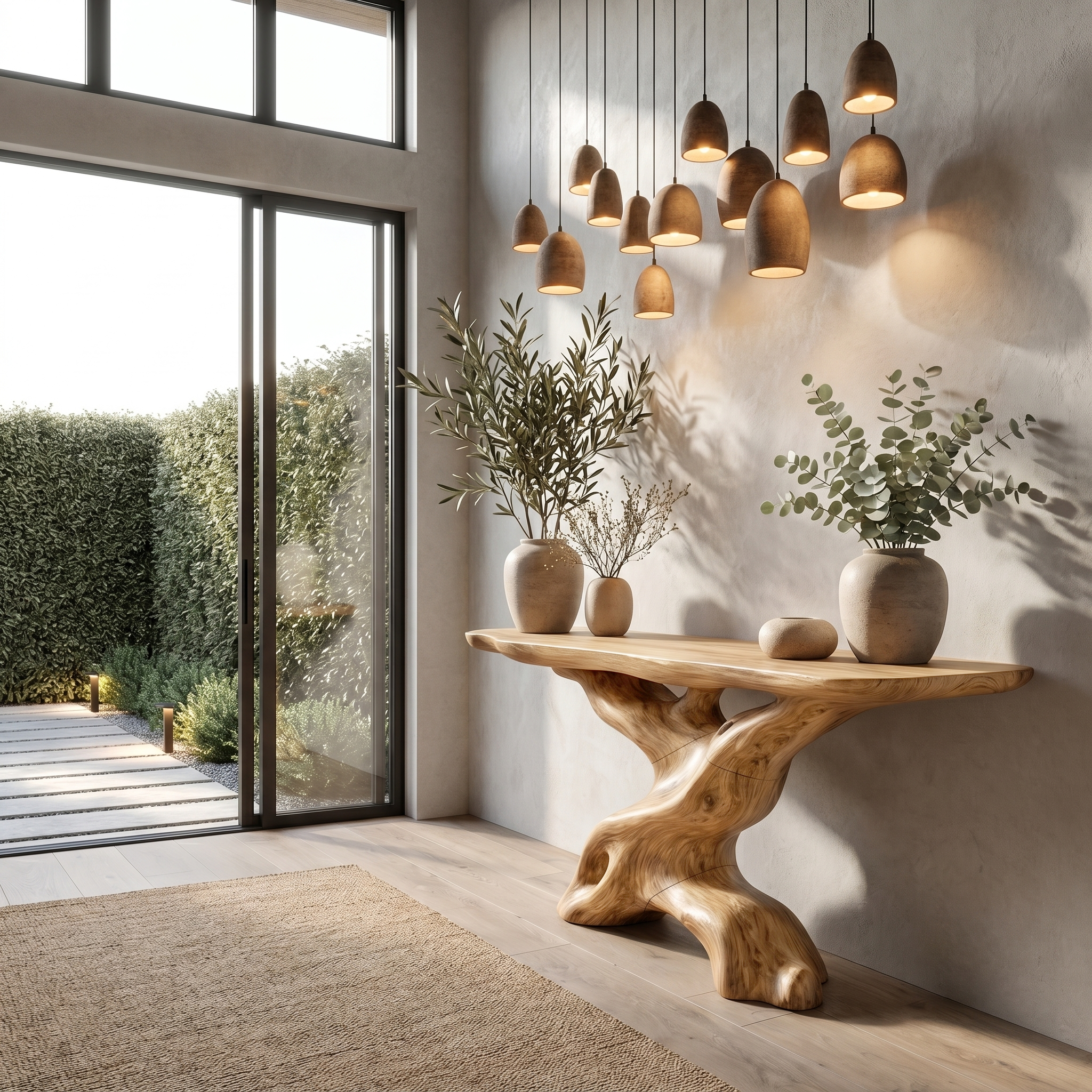 Live Edge Console Table With Unique Sculptural Base Design For Living Room SINLHACS586