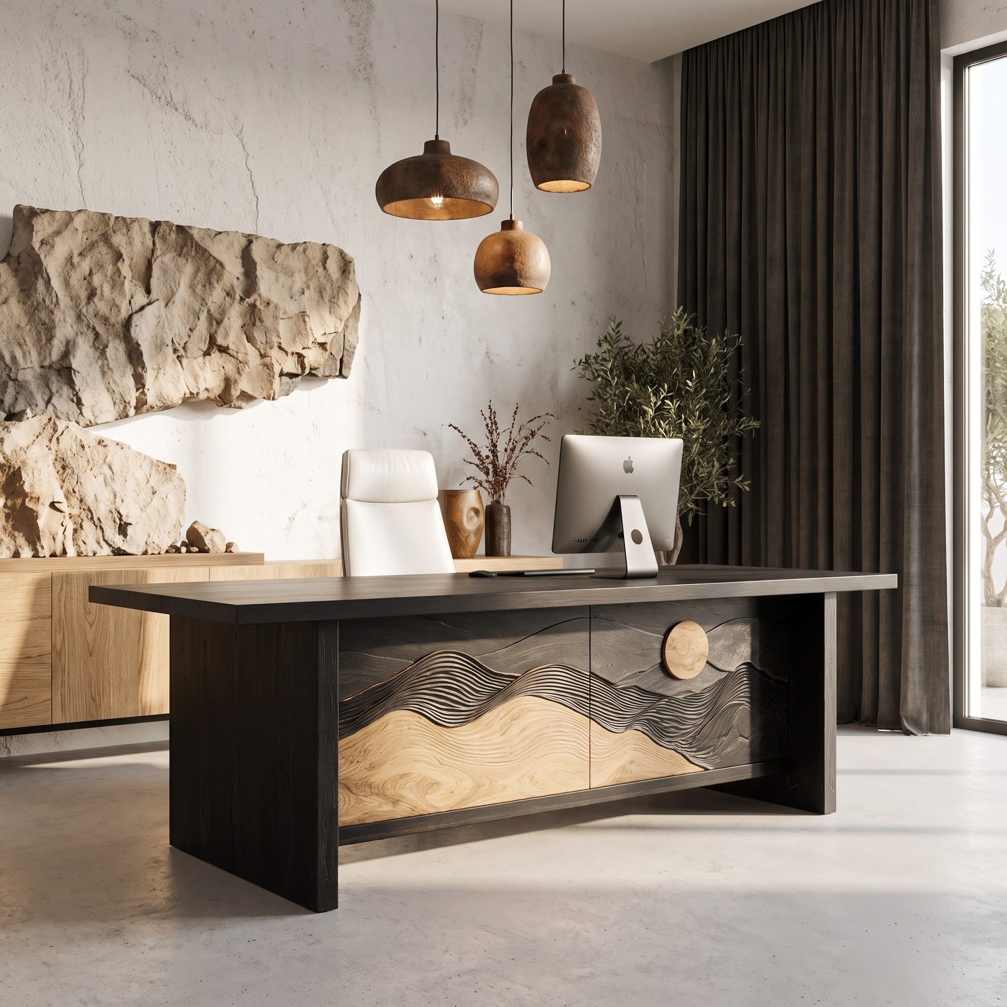 Sculptural Writing Desk Handcrafted Solid Wood Design For Workspace SINLHADE166