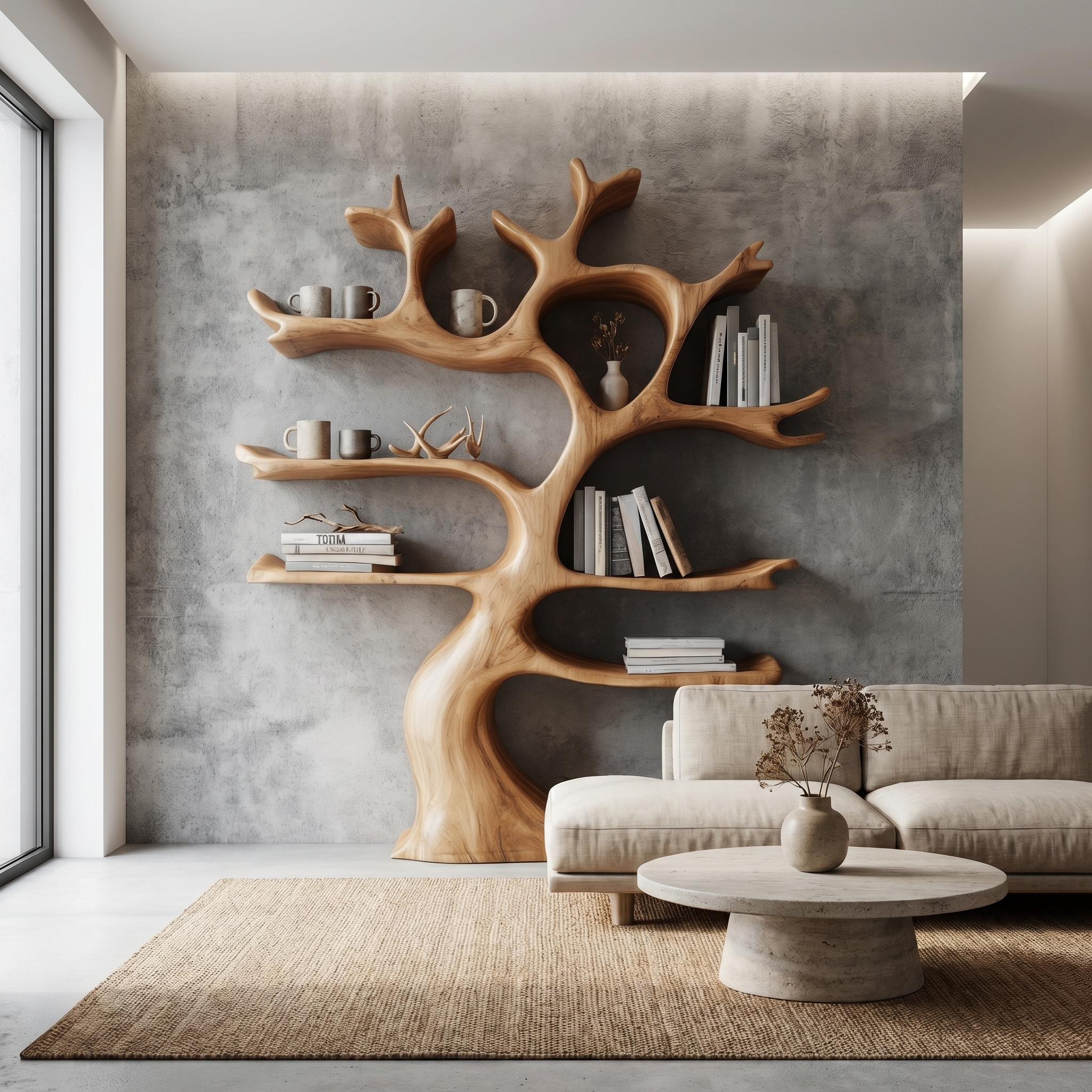 Organic Modern Tree Wall Shelf With Branch Inspired Storage For Living Room SINLHATB754