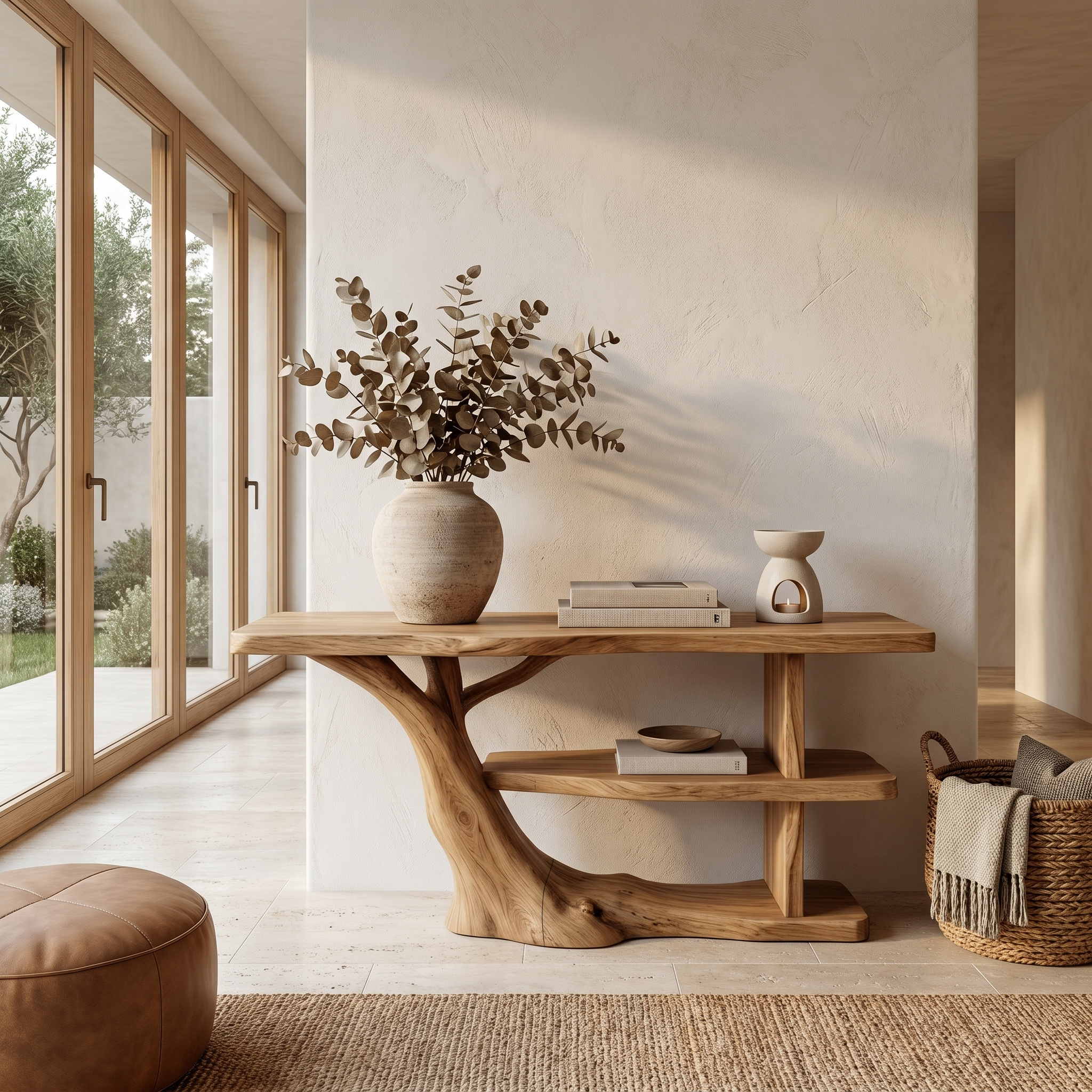 Modern Console Table With Flowing Wood Pedestal Base For Entryway SINLHACS619
