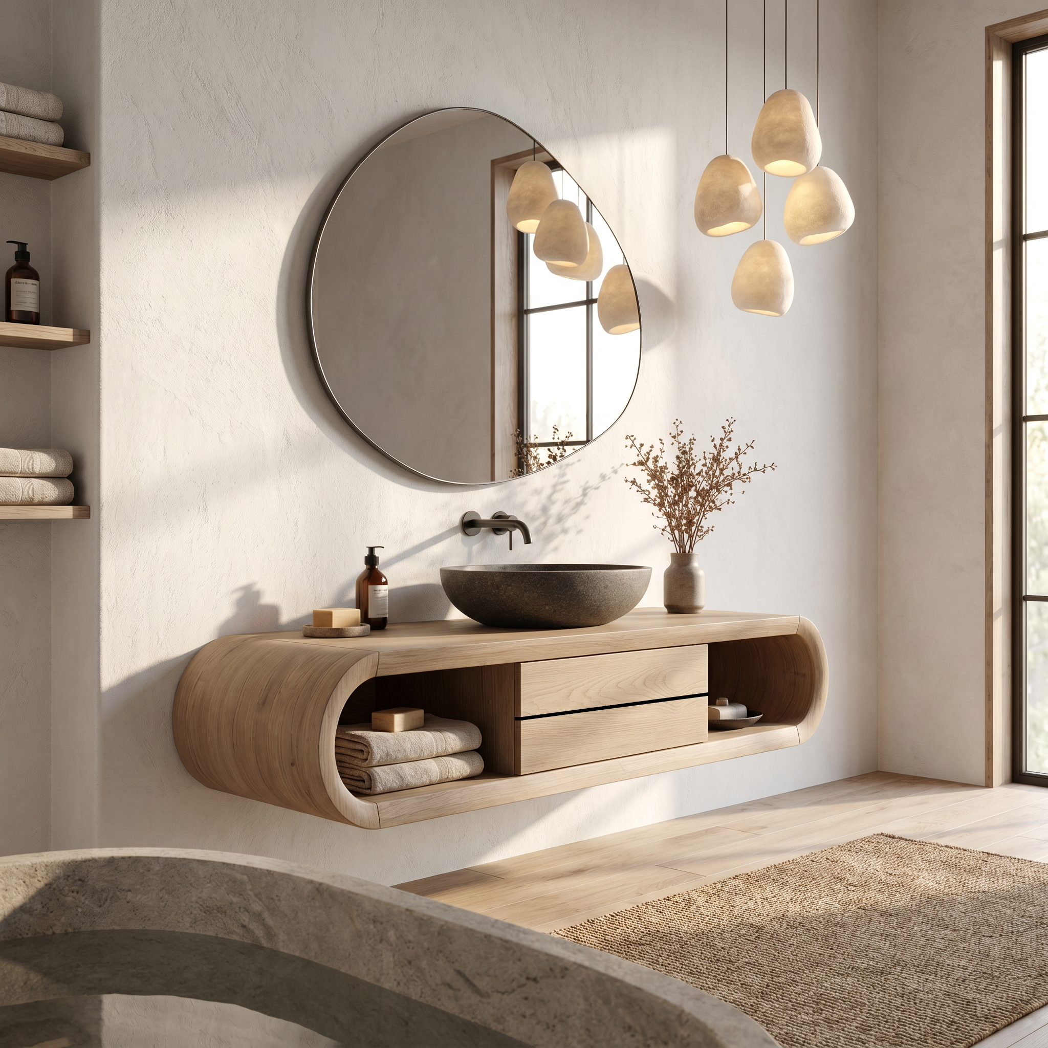 Nature Inspired Wall Mounted Bathroom Vanity With Live Edge Wood Design For Bathroom SINLHABRV319