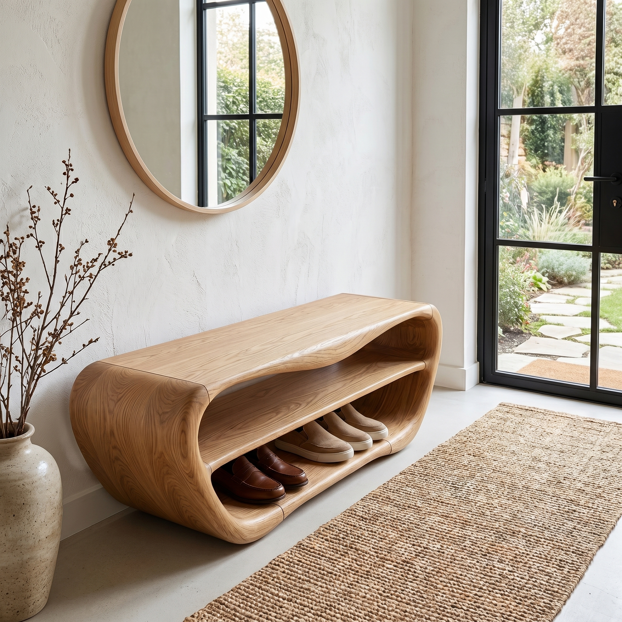 Handcrafted Shoe Bench With Open Storage For Entryway SINLHASB090