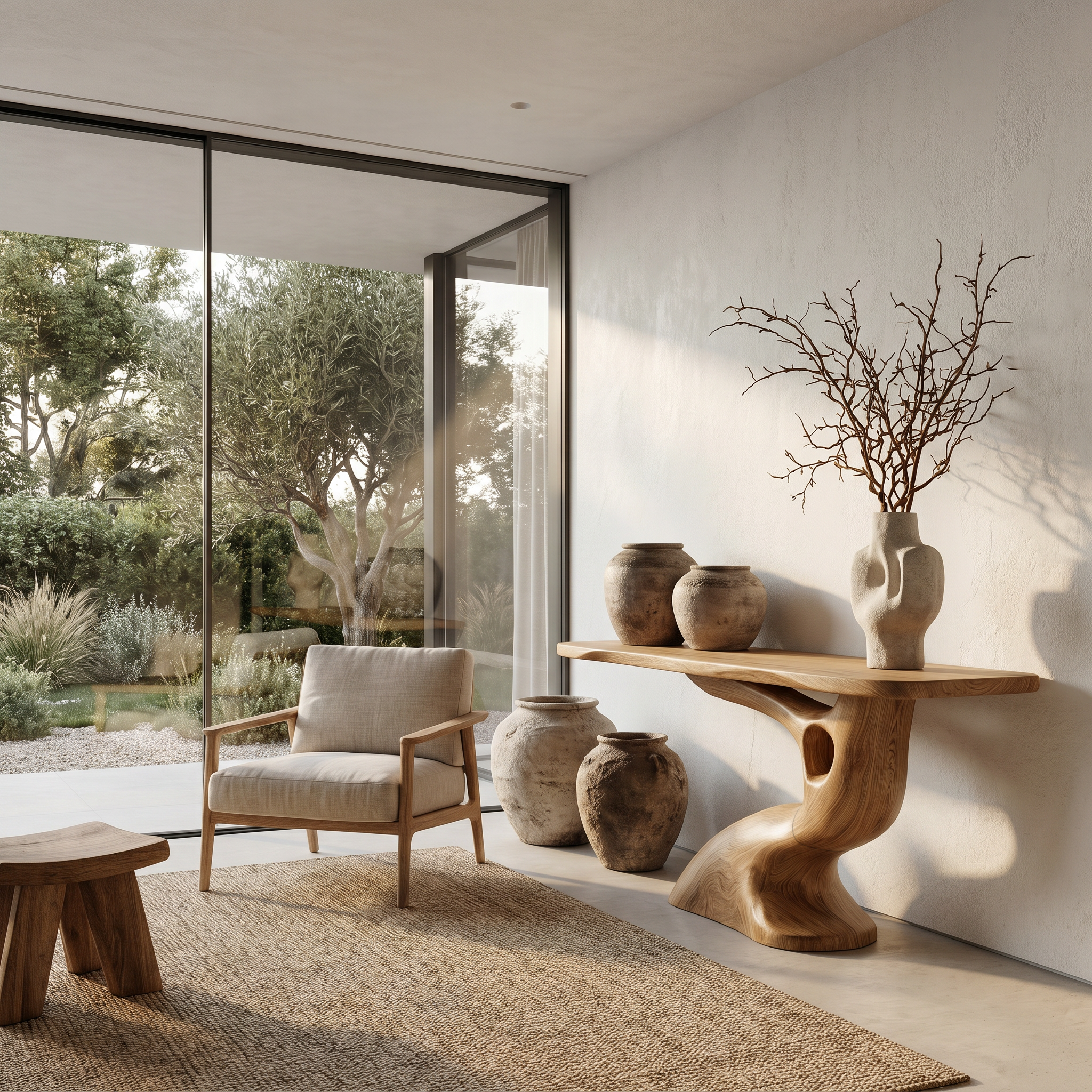 Tree Inspired Console Table With Sculptural Wood Structure For Hallway SINLHACS623