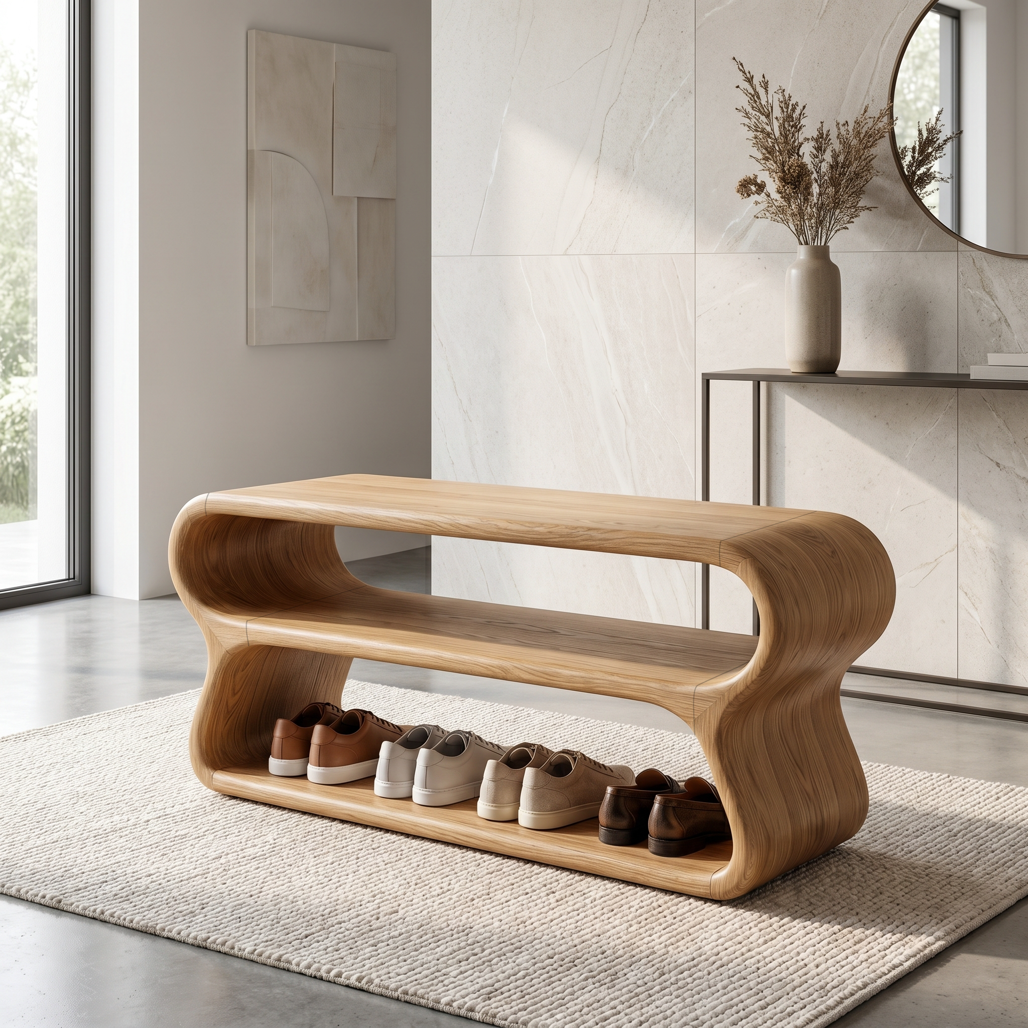 Contemporary Shoe Bench With Open Storage Compartments For Hallway SINLHASB092