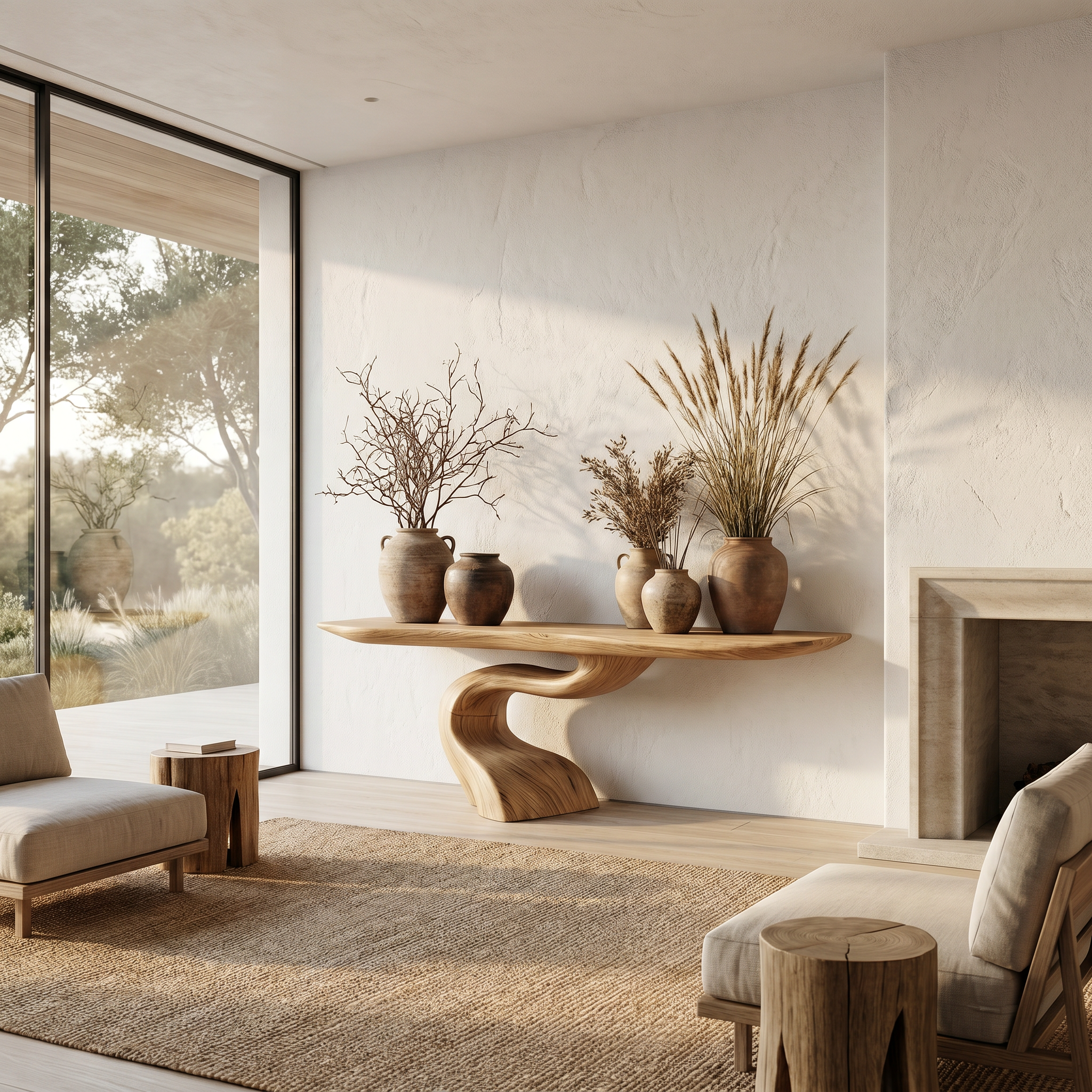 Organic Modern Console Table With Artistic Tree Root Base For Entryway SINLHACS626
