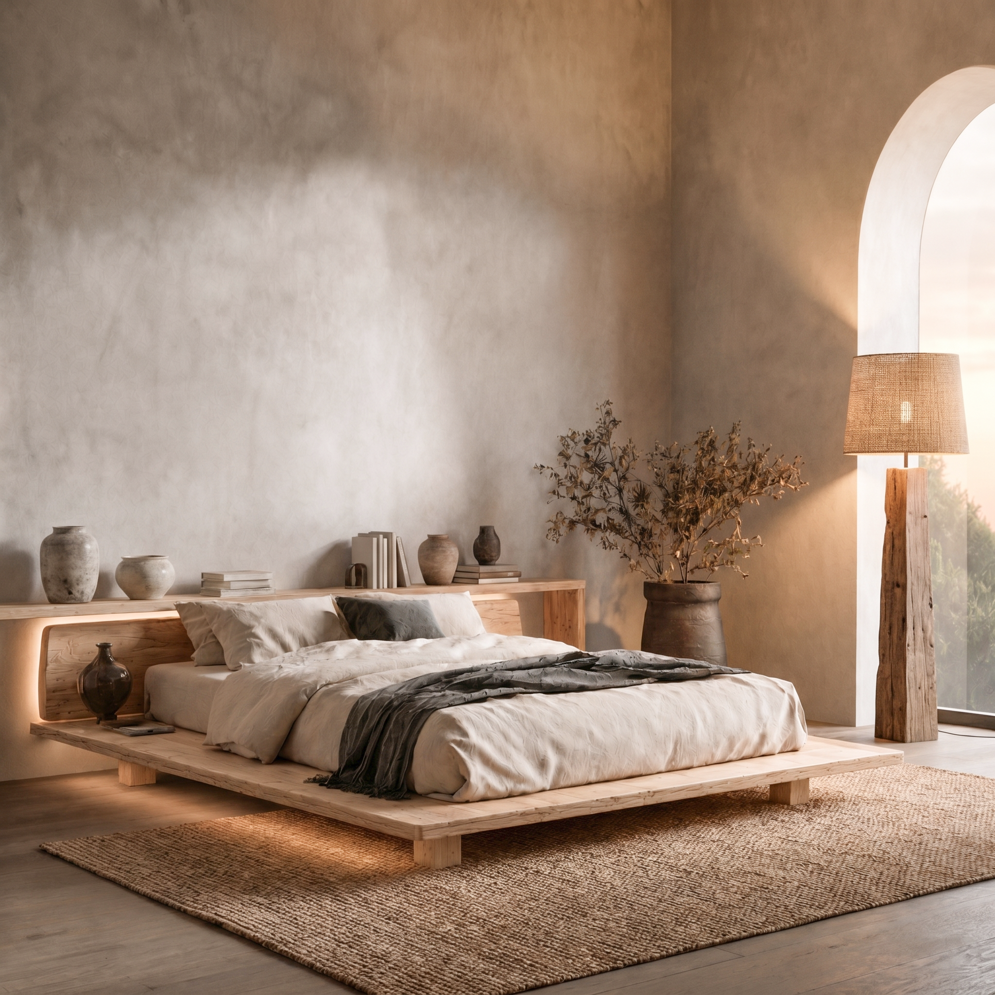 Modern Platform Bed Frame With Floating Design And Upholstered Headboard For Bedroom SINLHAWB123