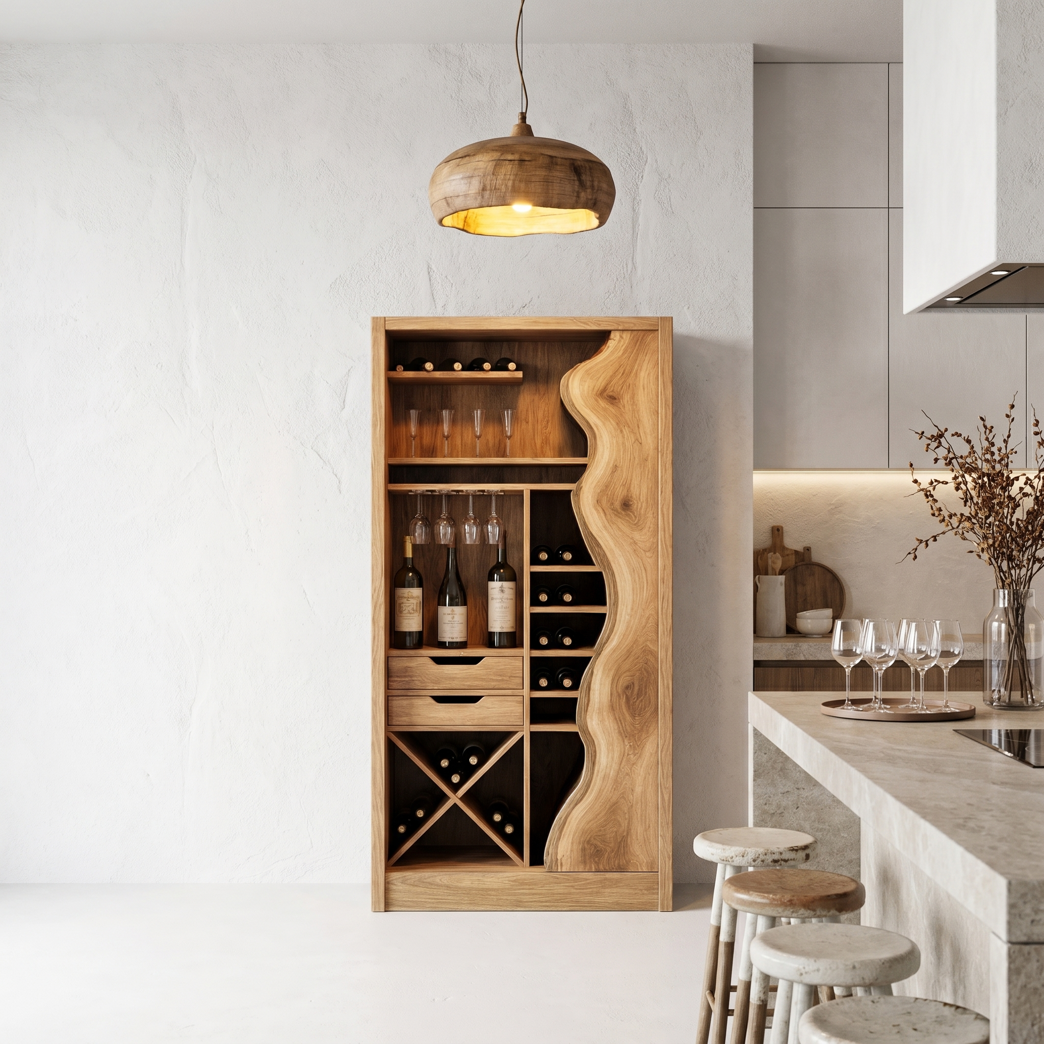 Farmhouse Wine Cabinet With Built In Bottle Storage And Display Niches SINLHAWR036