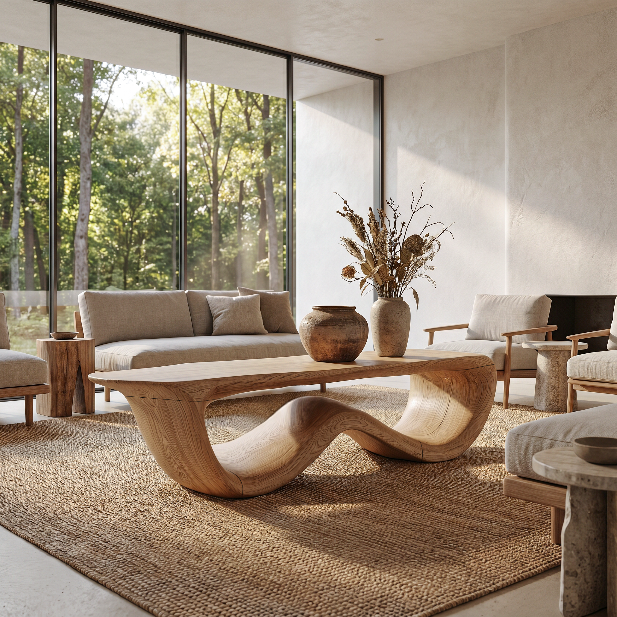 Contemporary Coffee Table With Flowing Solid Wood Silhouette For Living Room SINLHACF389