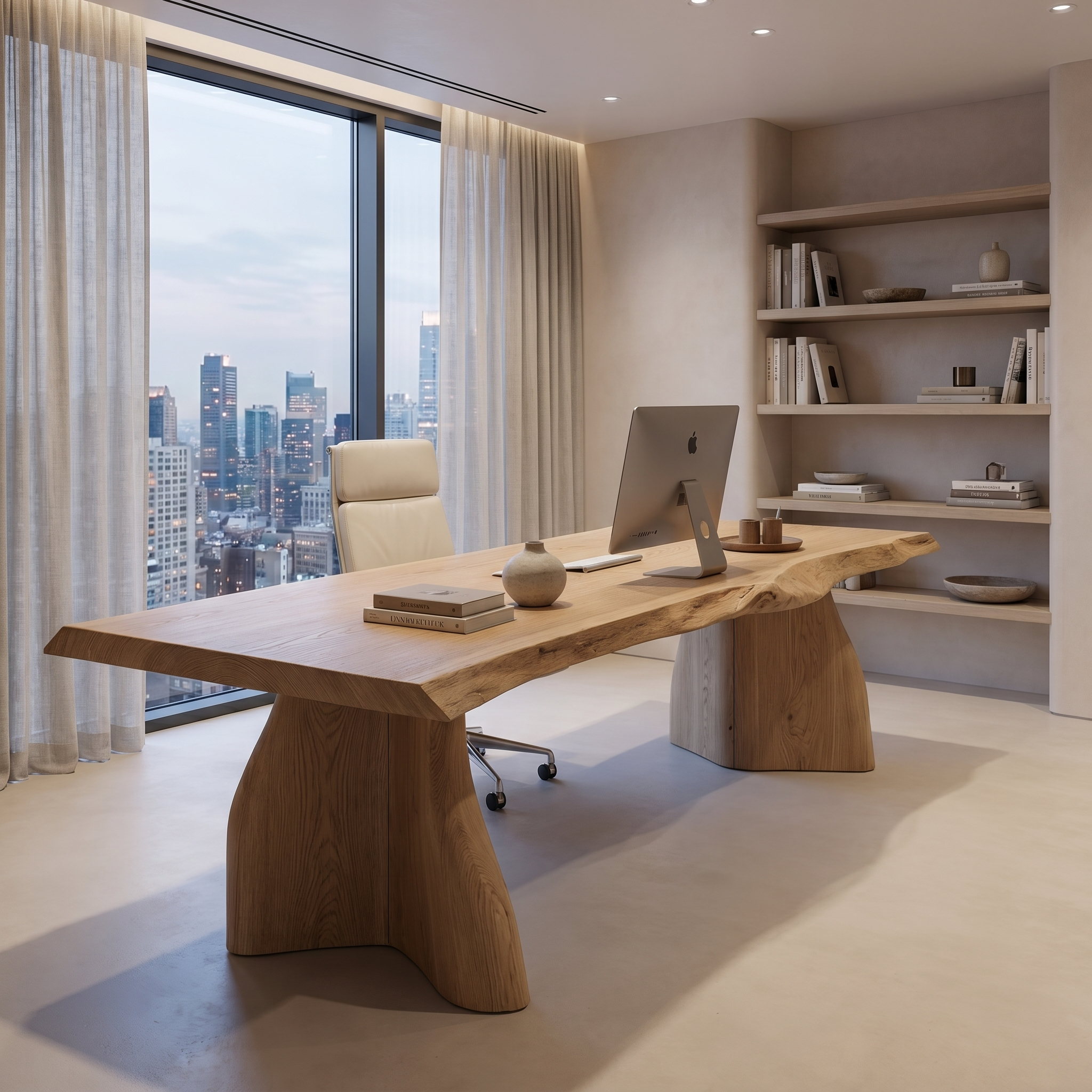 Rustic Live Edge Executive Desk With Sculptural Solid Wood Base For Home Office SINLHADK118