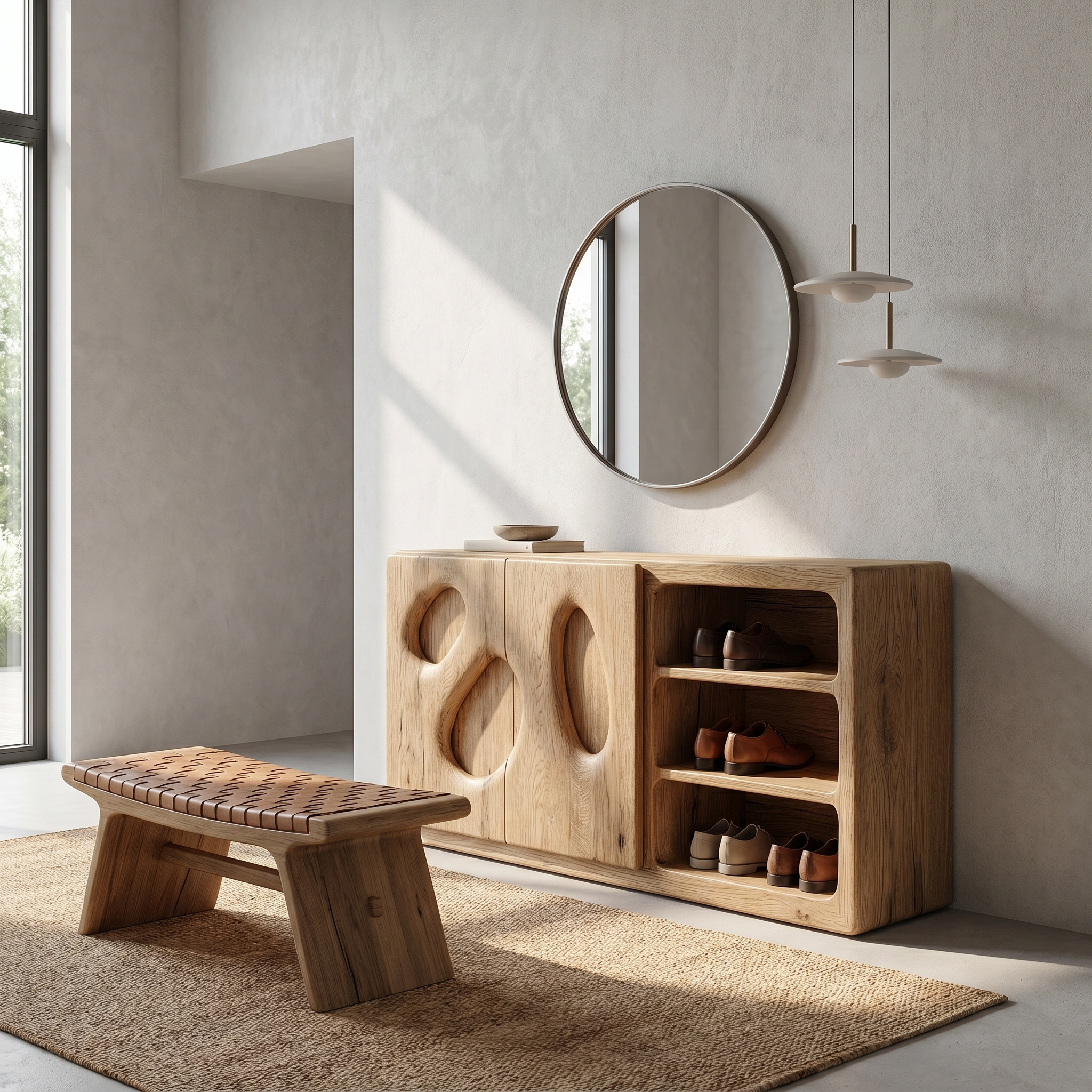 Organic Modern Shoe Cabinet Artistic Storage Design For Hallway SINLHASB098