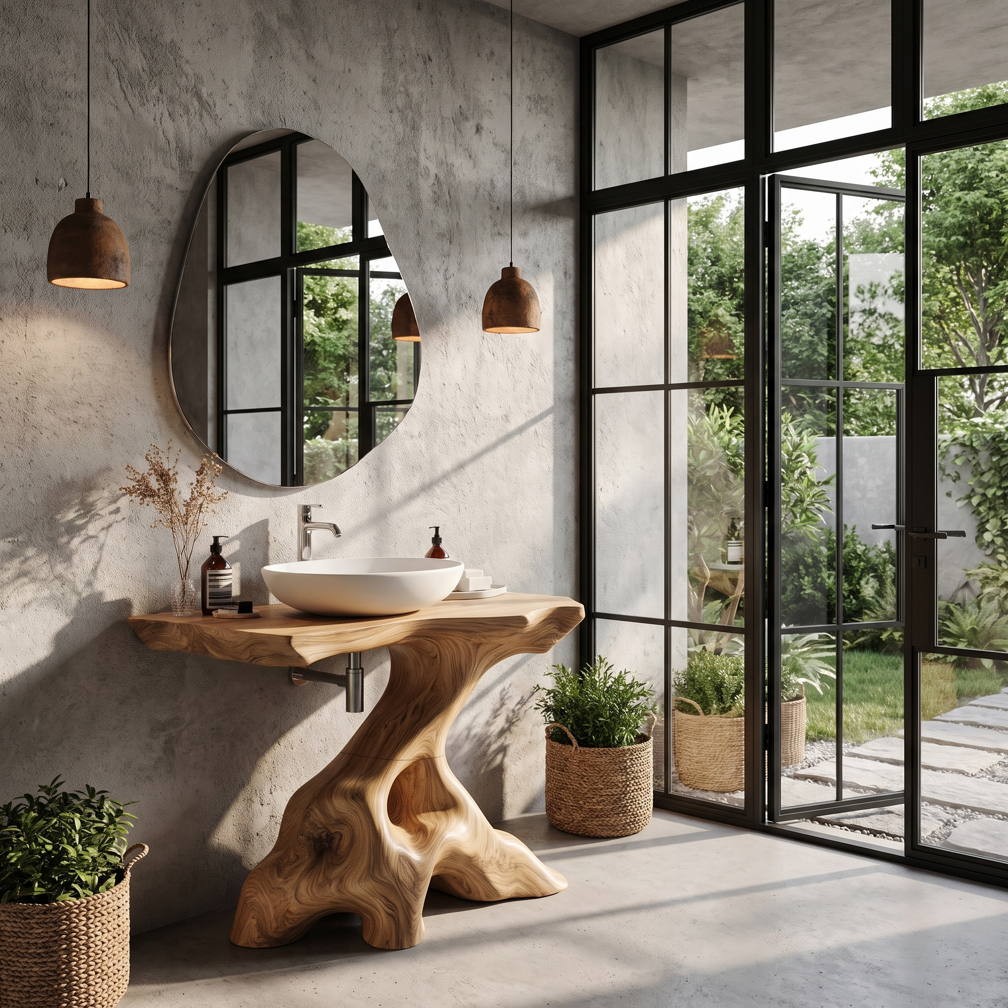 Statement Bathroom Vanity With Nature Inspired Tree Design For Powder Room SINLHABRV324