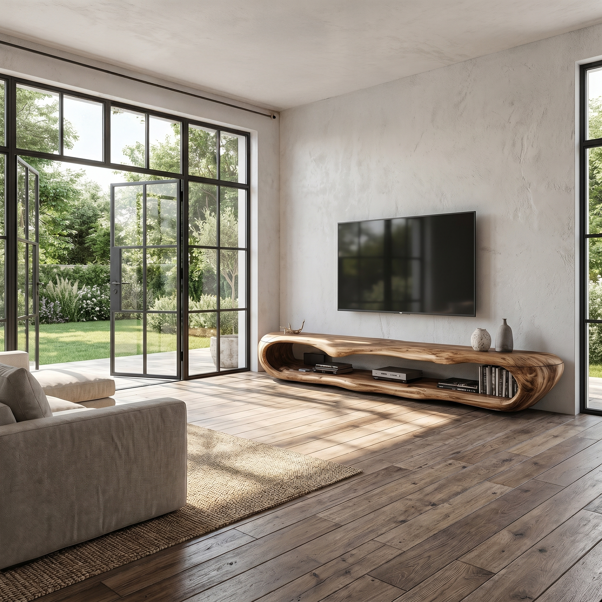 Sculptural TV Cabinet Nature Inspired Artistic Design For Living Room SINLHATC075