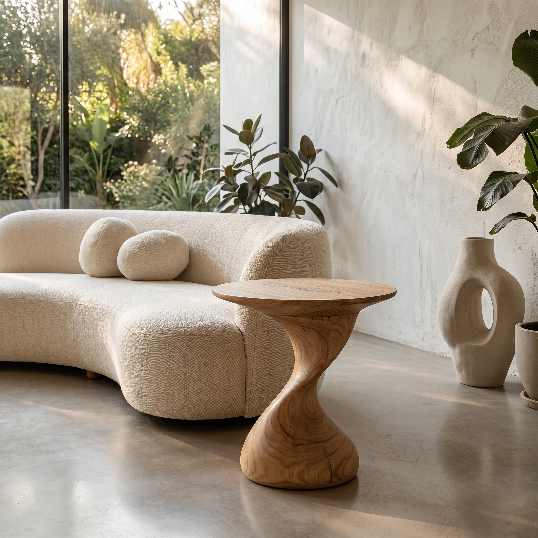Organic Sculptural Side Table With Twisted Pedestal Base For Living Room And Bedroom SINLHABT248
