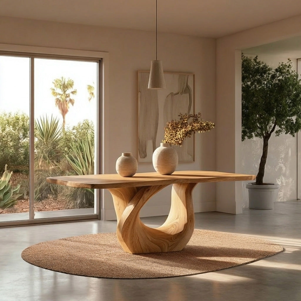 Modern Wooden Dining Table With Sculptural Base For Dining RTTHHNDN046