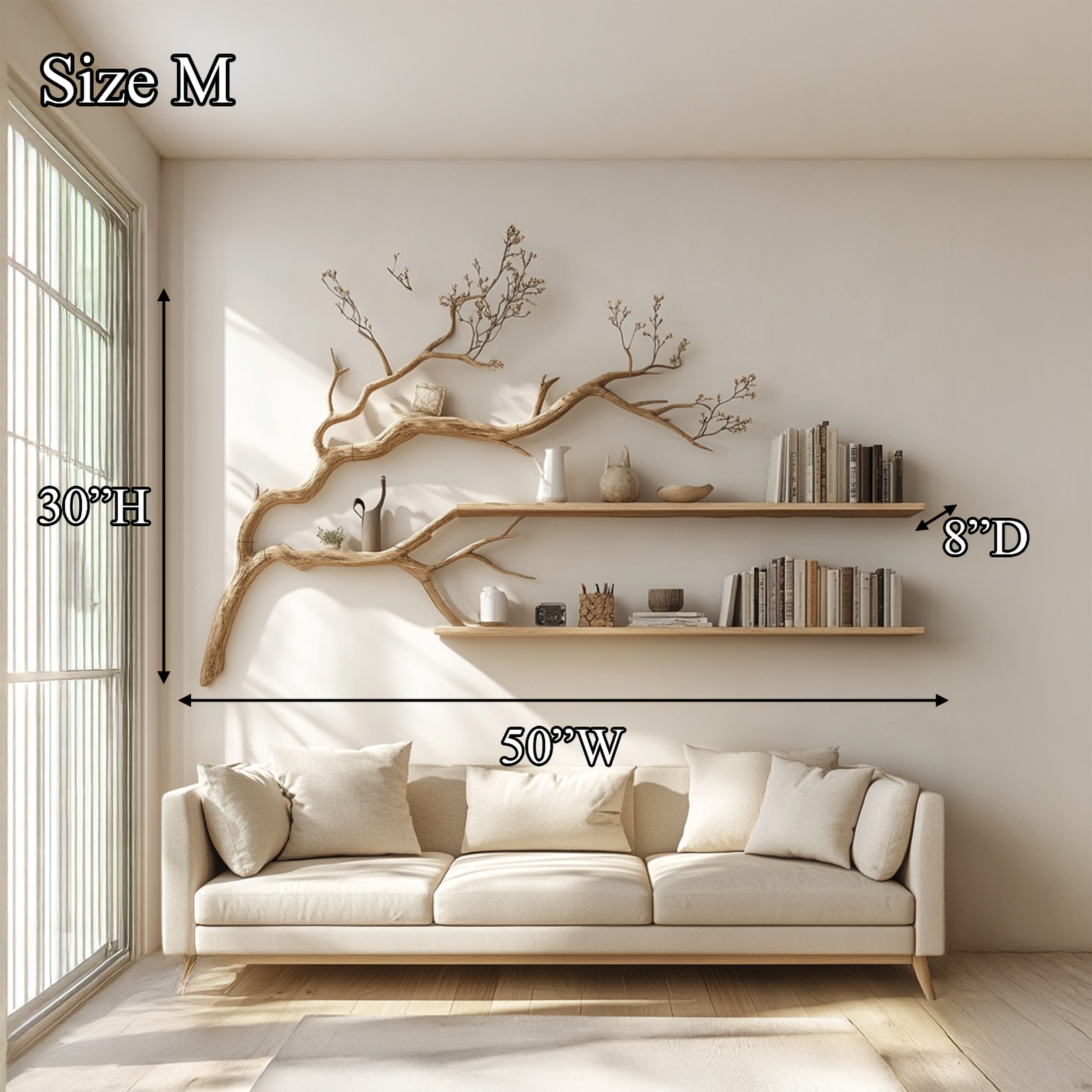 Rustic Organic Tree Display Shelf Modern Cozy Living SINLSATBS055