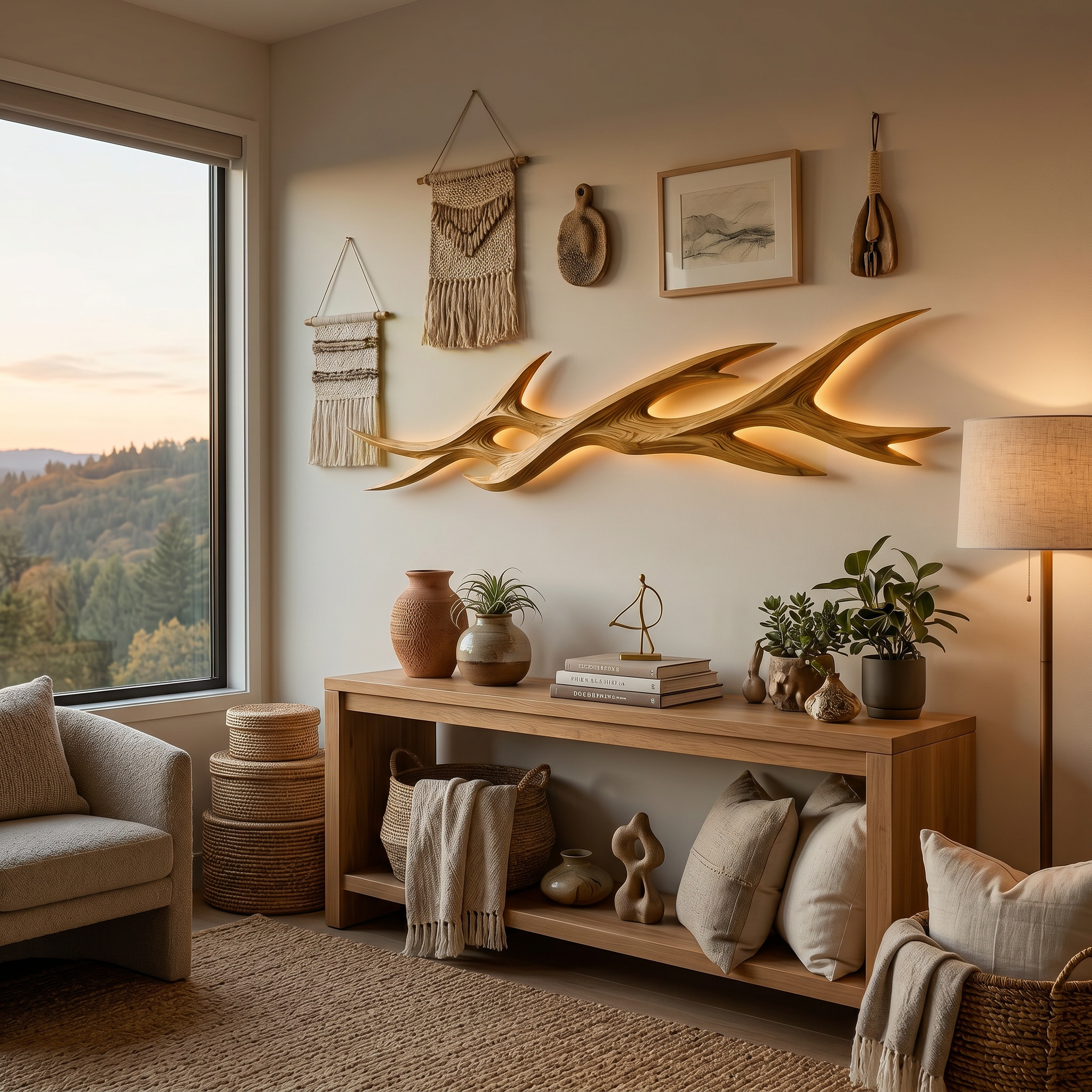 Rustic Wooden Wall Mounted Light With Branch Form For Bedroom RTTHTTLAM057