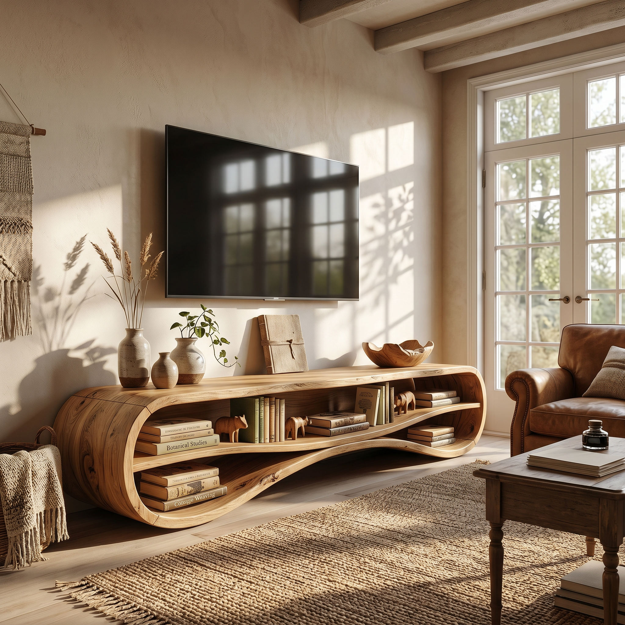 Modern Curved TV Stand For Coastal Living Room SILDTTRTVC068