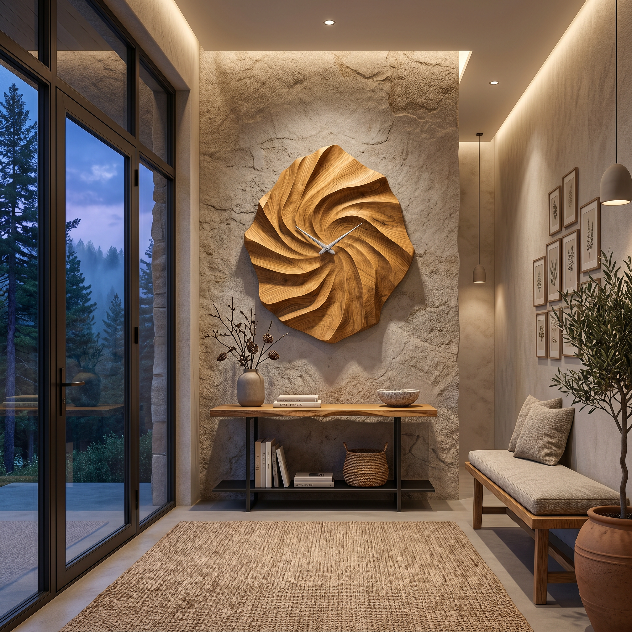 Artistic Wooden Wall Clock With Hand Carved Wave For Statement Bedroom RTTHTTWAC010
