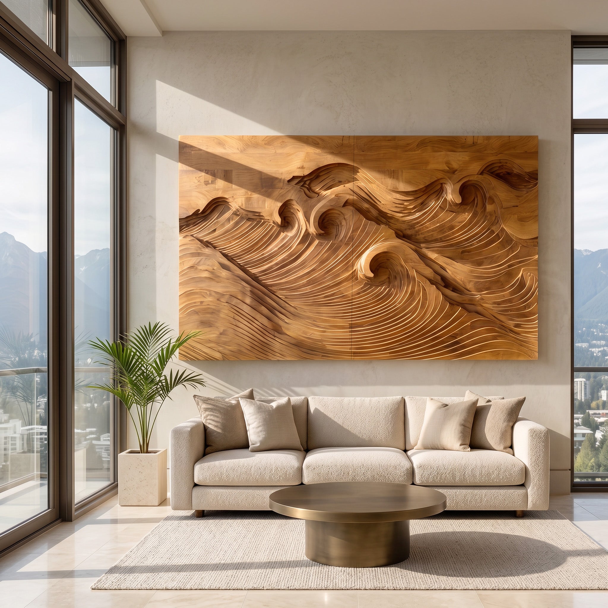 Quiet Luxury Ocean Wave Wood Wall Art For Living Room RTTHHNWA208