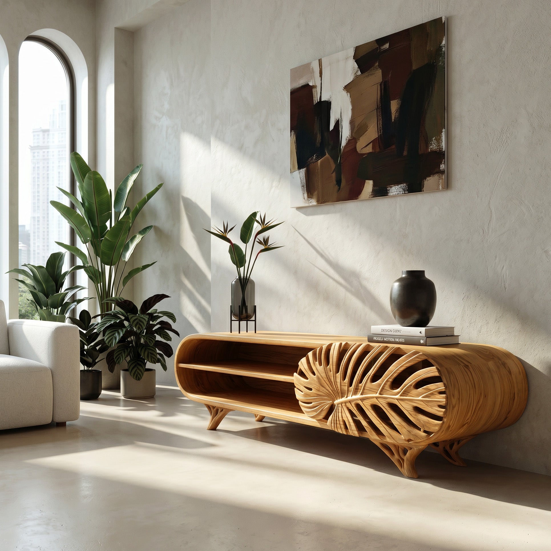 Modern Wooden TV Cabinet With Leaf Shape Door For Living RTTHHNTVC108