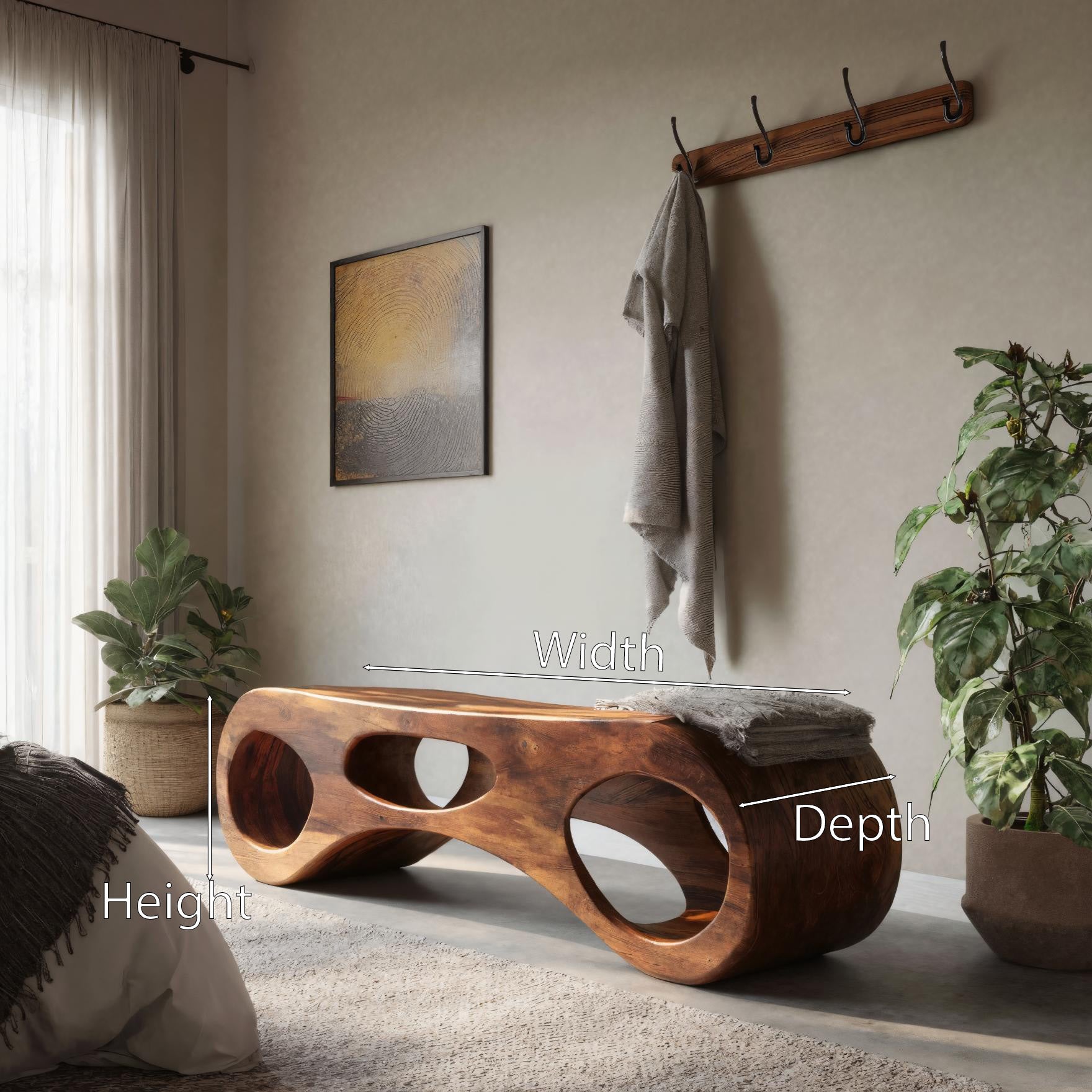 Handcrafted Sculptural Bench For Bedroom Or Entryway SITHHNCHR048