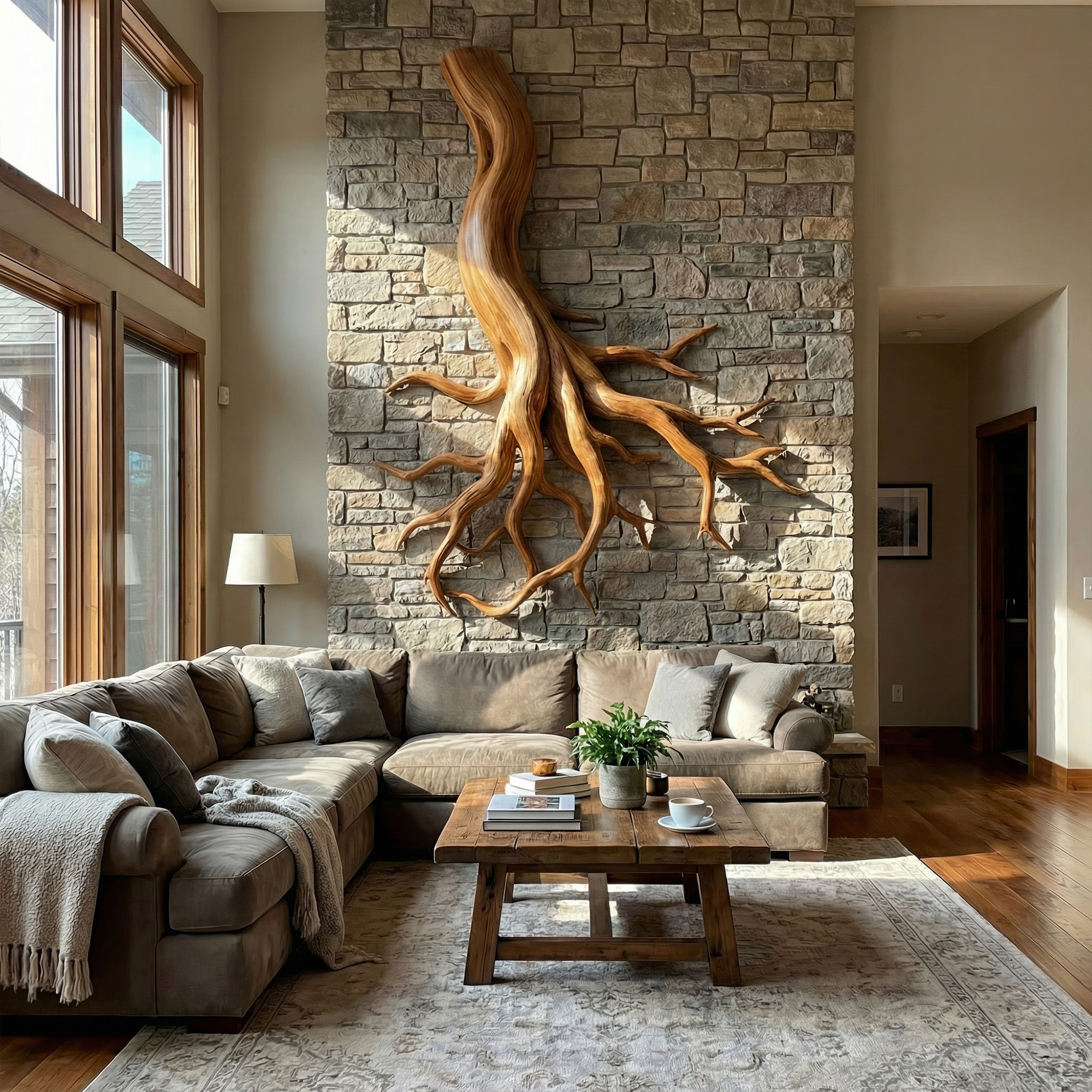 Rustic Organic Root Sculpture Wall Decor Living Room And Hallway SINLKIWD057