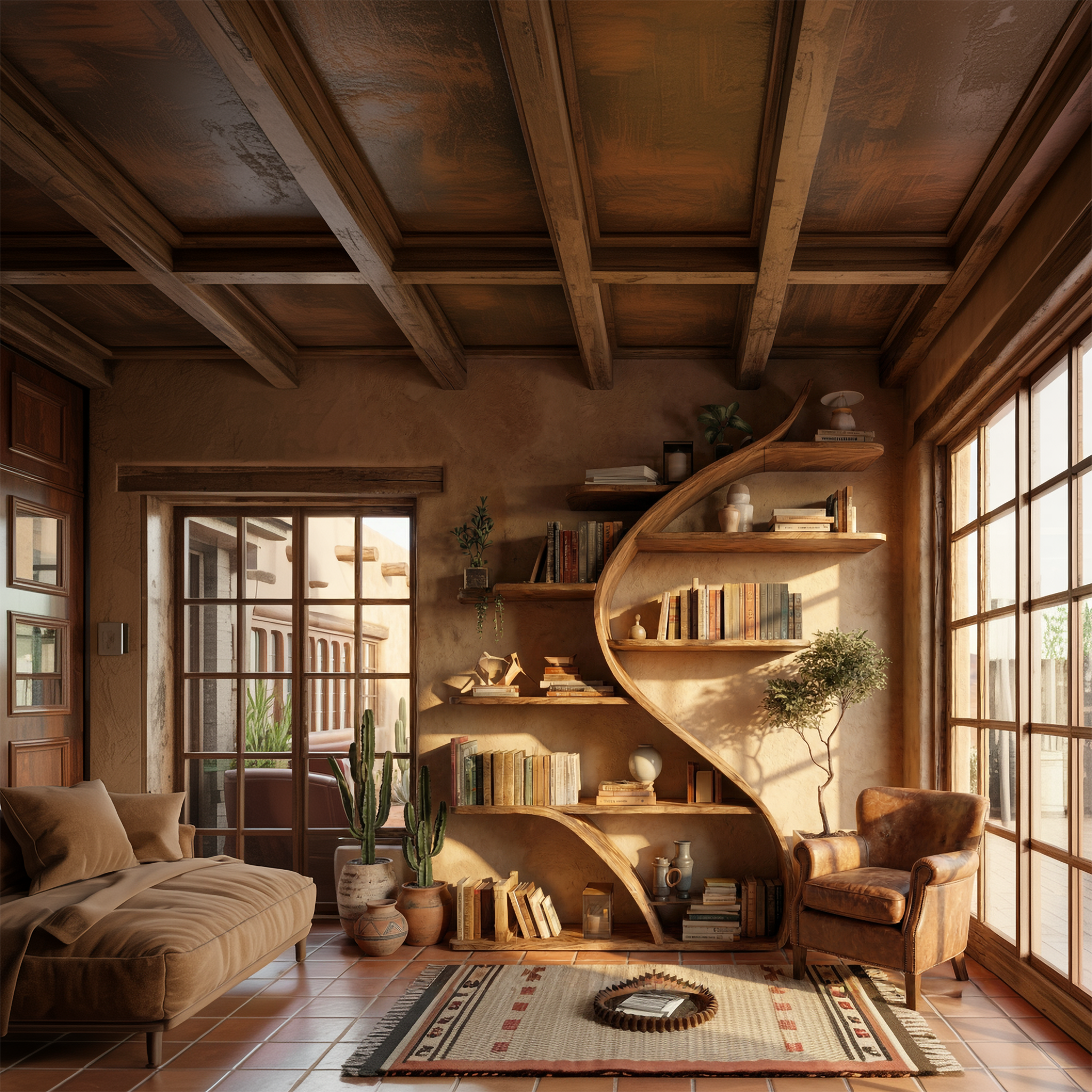 Rustic Curved Wall Bookshelf For Bedroom And Living Room SINLSASC471