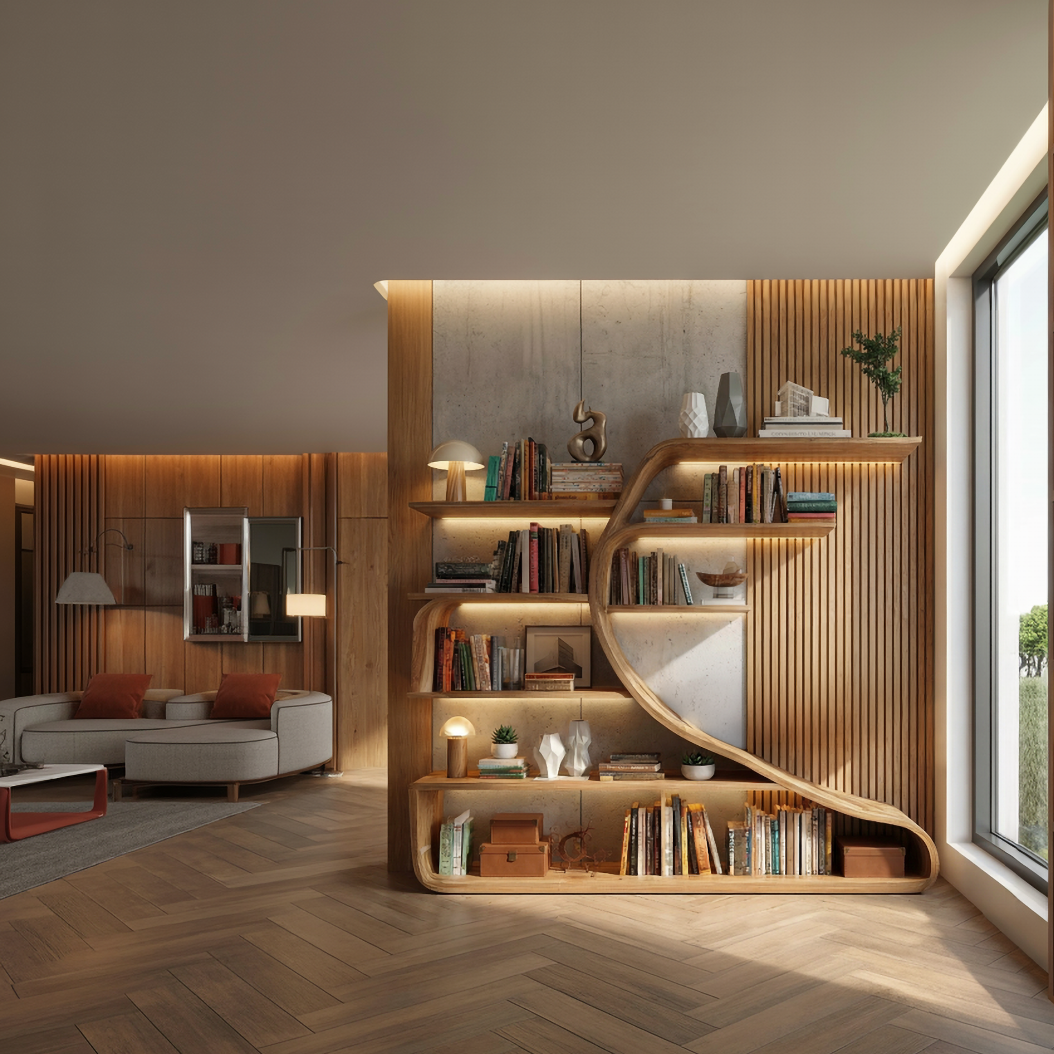 Rustic Sculptural Wall Bookshelf For Bedroom or Living Room SINLSASC472