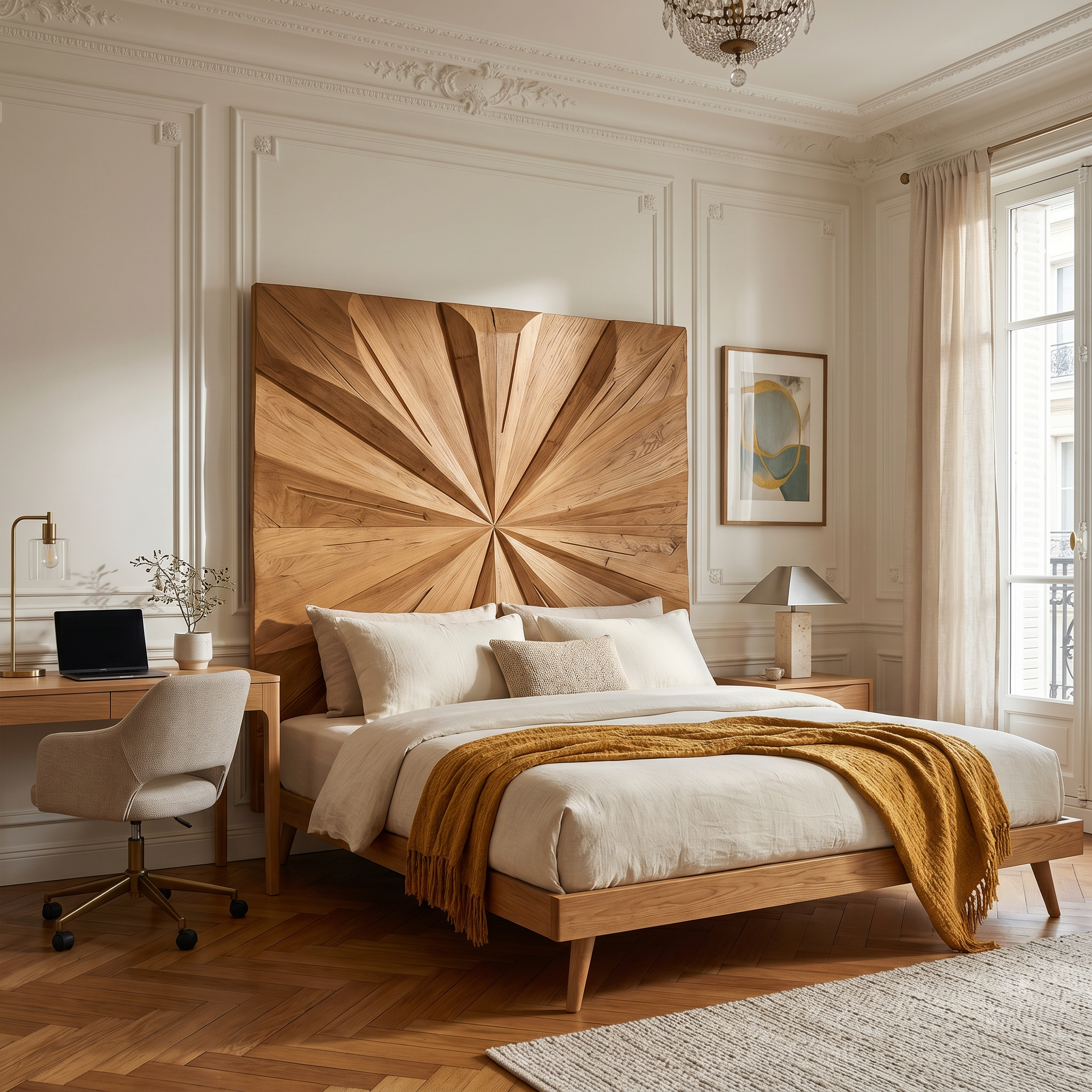 Geometric Sunburst Wood Headboard For Modern Urban Bedroom Decor SILDTTRHB019