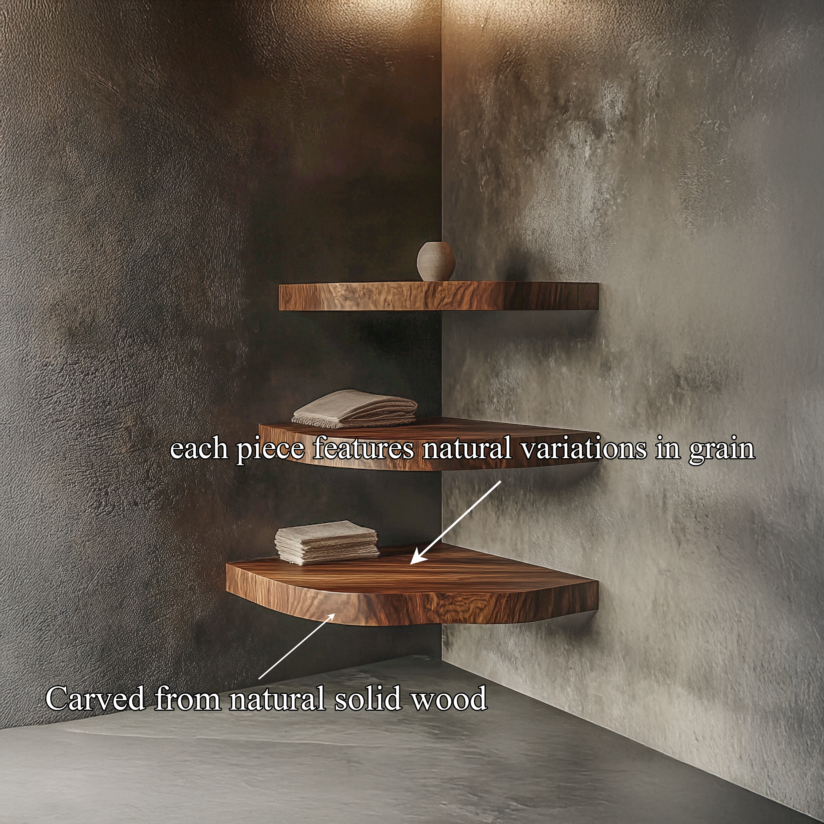 Rustic Nature Inspired Corner Display Shelves Solid Wood Living Room Interior Wall Feature SINLSAFL419