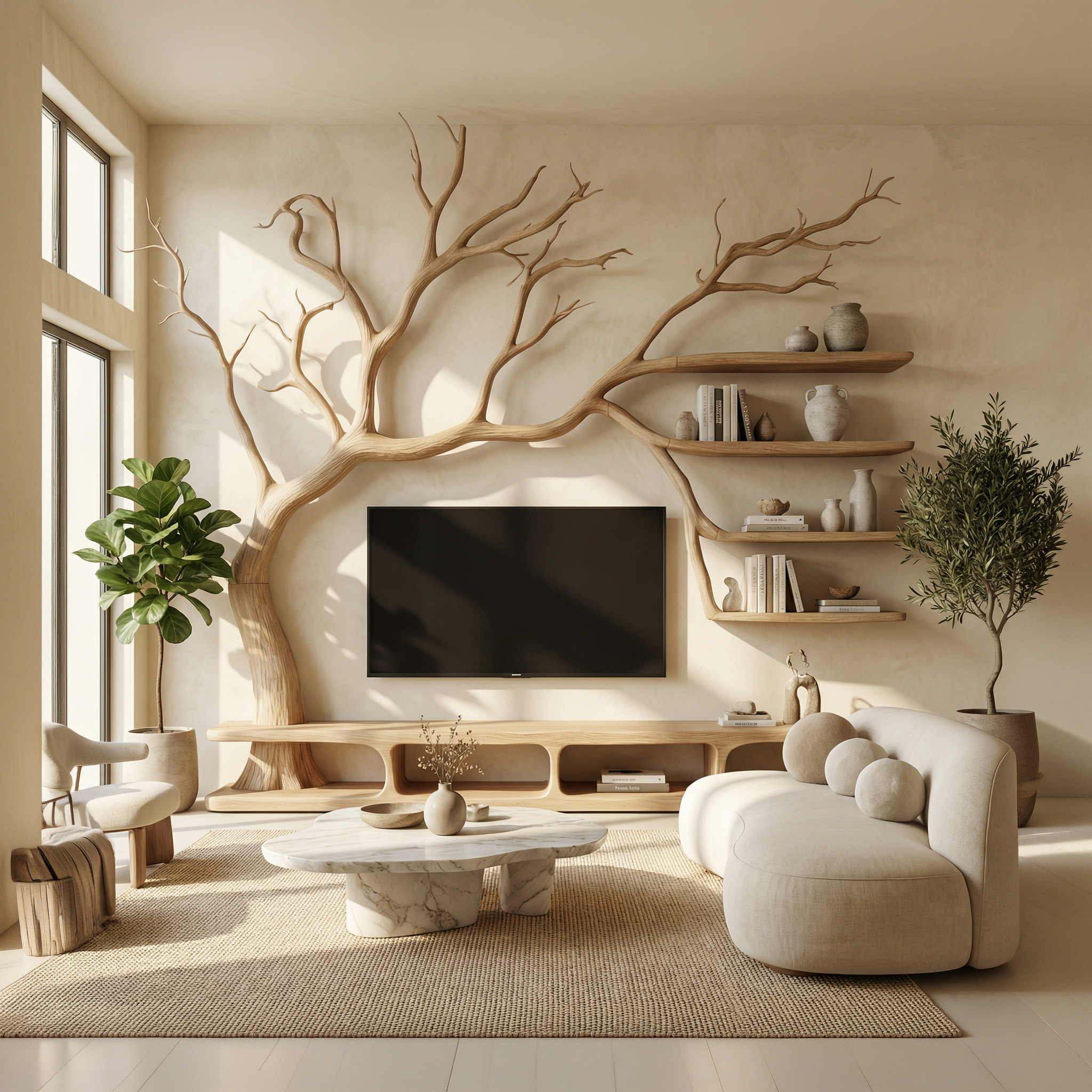 Rustic Artistic Tree TV Cabinet For Living Room And Entertainment Area SINLSATB704