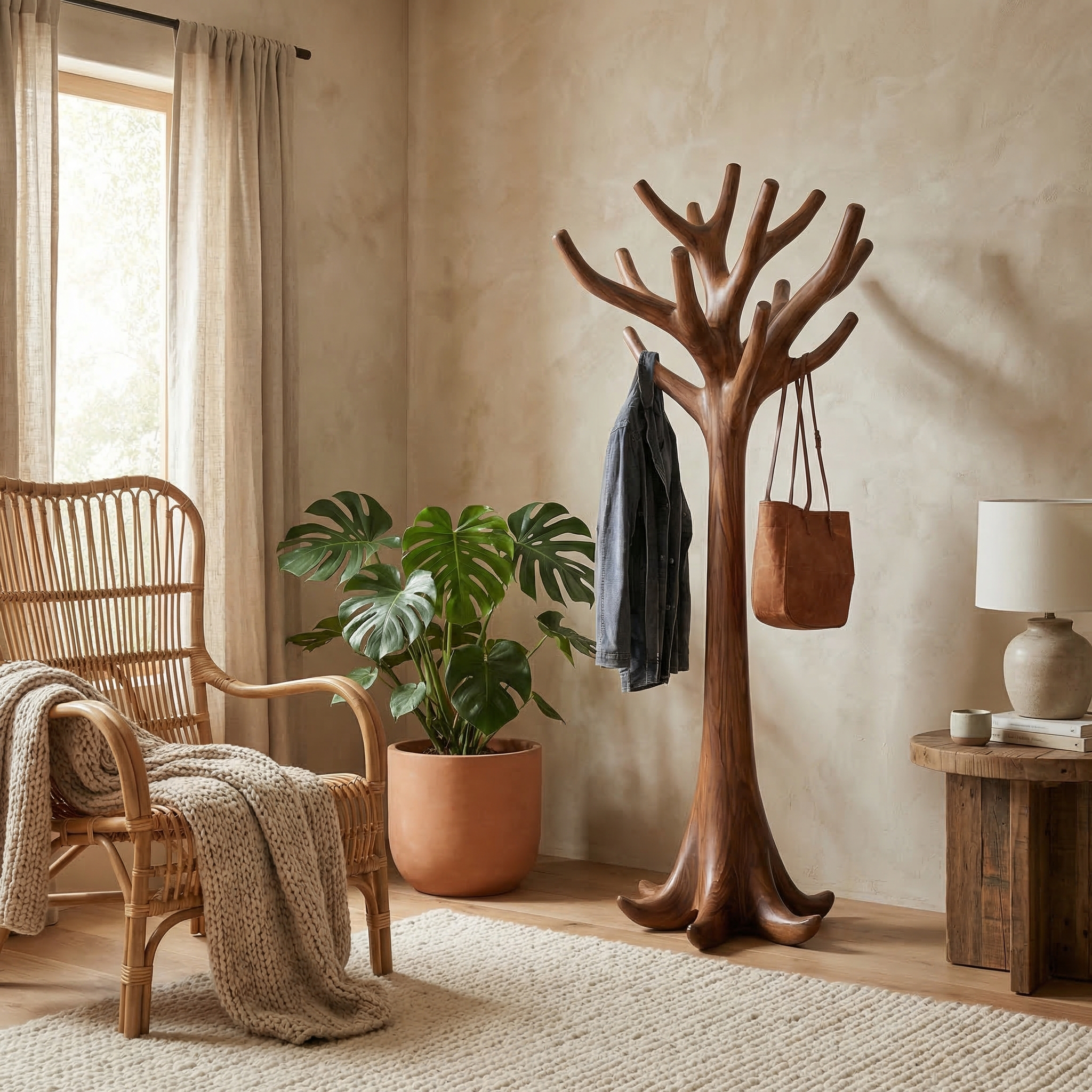 Rustic Artistic Tree Coat Rack For Entryway And Interior Space SINLSATCR104