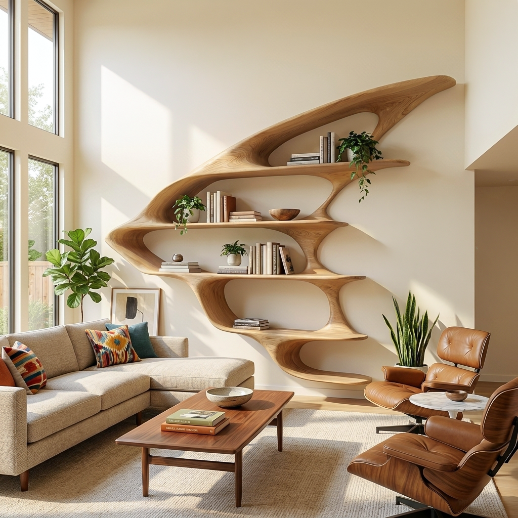Wooden Floating Bookshelf Unique Design For Living Room Wall RTTHTTBS133