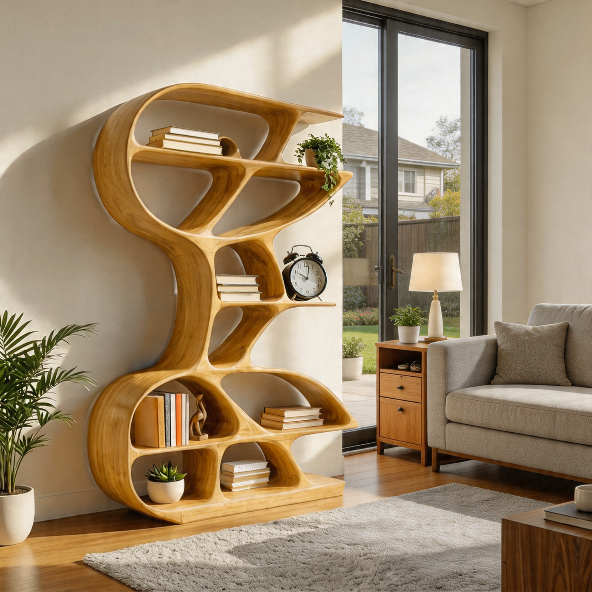Wooden Bookshelf Unique Sculptural Design For Modern Living Room RTTHTTBS141