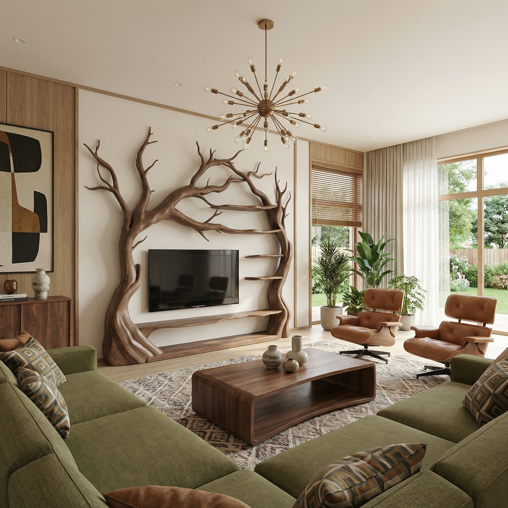 Rustic Statement Tree TV Console For Living Room And Artistic Interior SINLSATB707