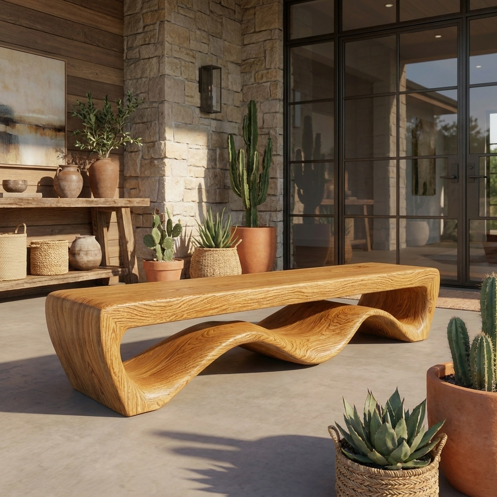 Modern Wooden Bench With Flowing Base For Hallway RTTHTTCHR100