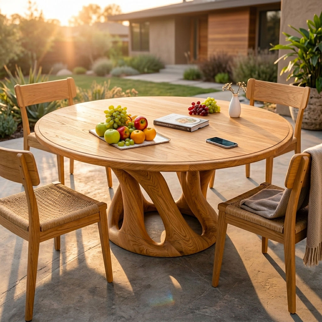 Mid Century Wooden Dining Table With Sculptural Base For Kitchen RTTHTTDN054