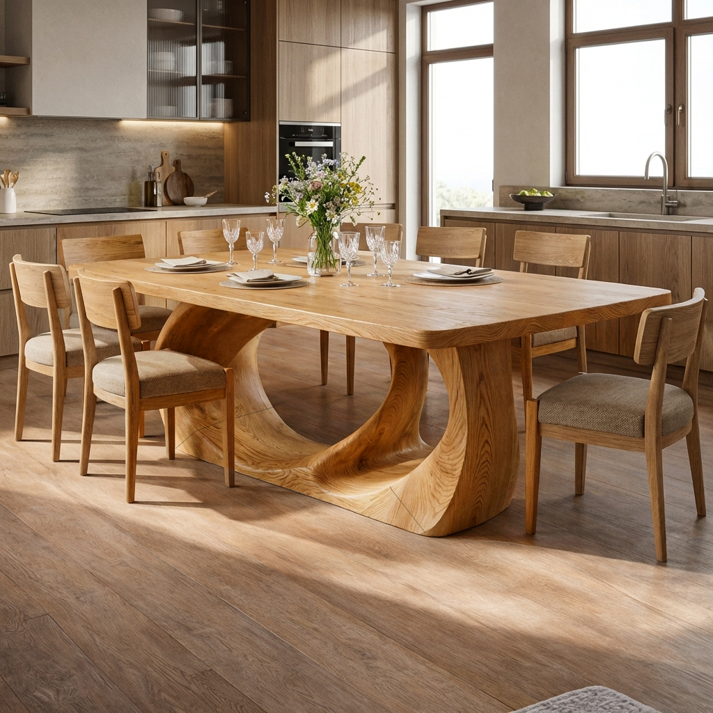 Wooden Dining Table With Artistic Base For Dining Room RTTHTTDN032