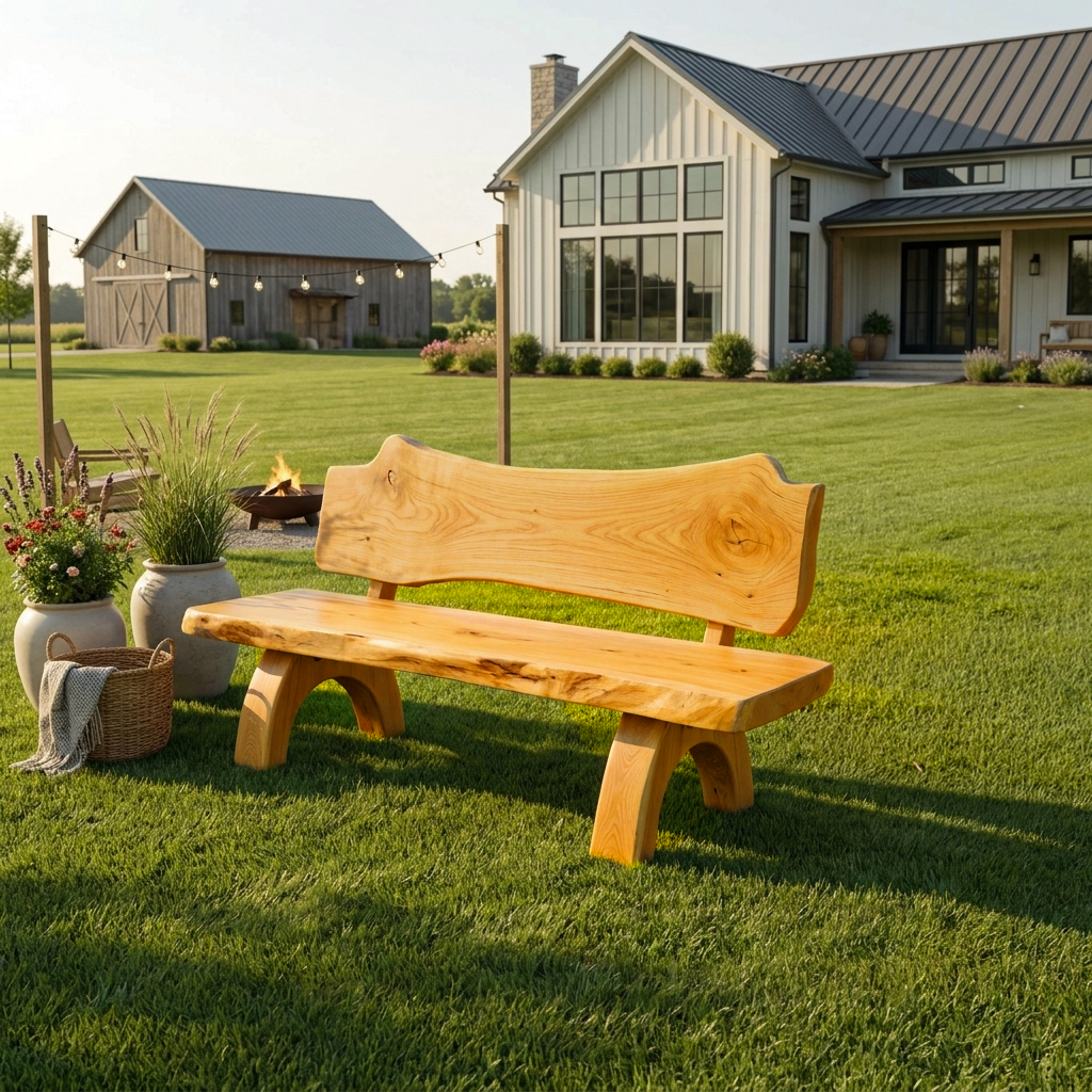 Rustic Live Edge Bench With Backrest For Patio Garden Courtyard SITHTTCHR011