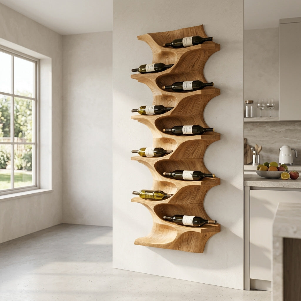 Contemporary Natural Wood Wine Rack For Dining Room Wall Display RTTHHNWH009