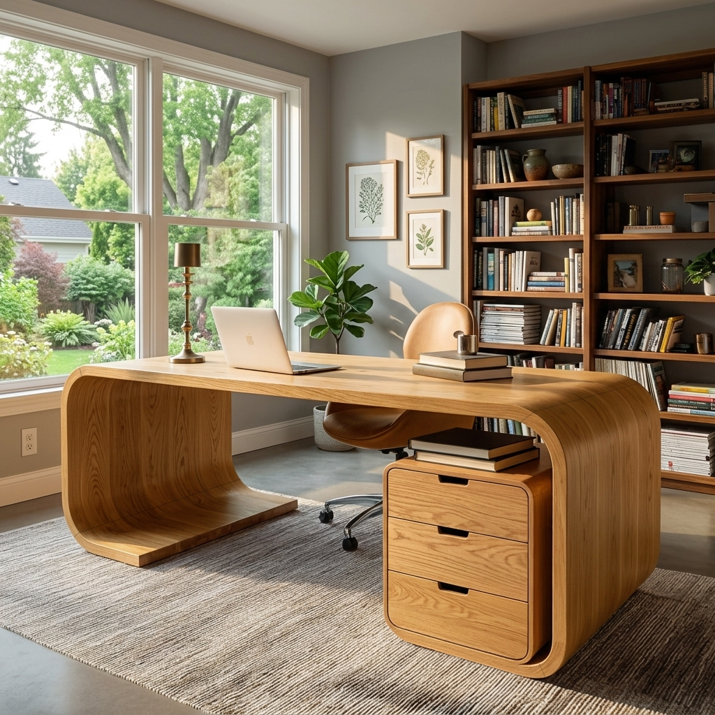 Modern Wooden Desk With Curved Base For Home Office RTTHTTDE067