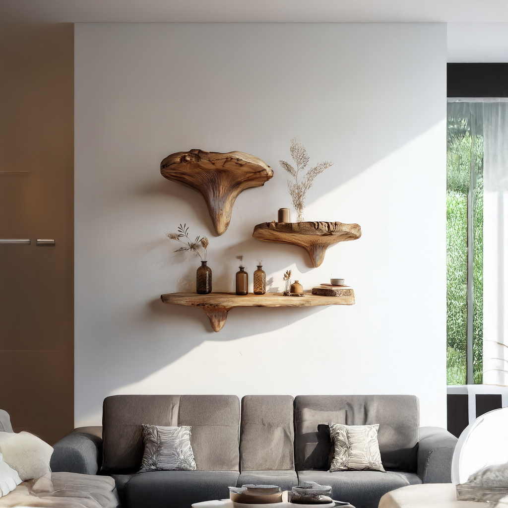 Rustic Live Edge Musrhroom Shelves Living Room Decor SINLSAFL092