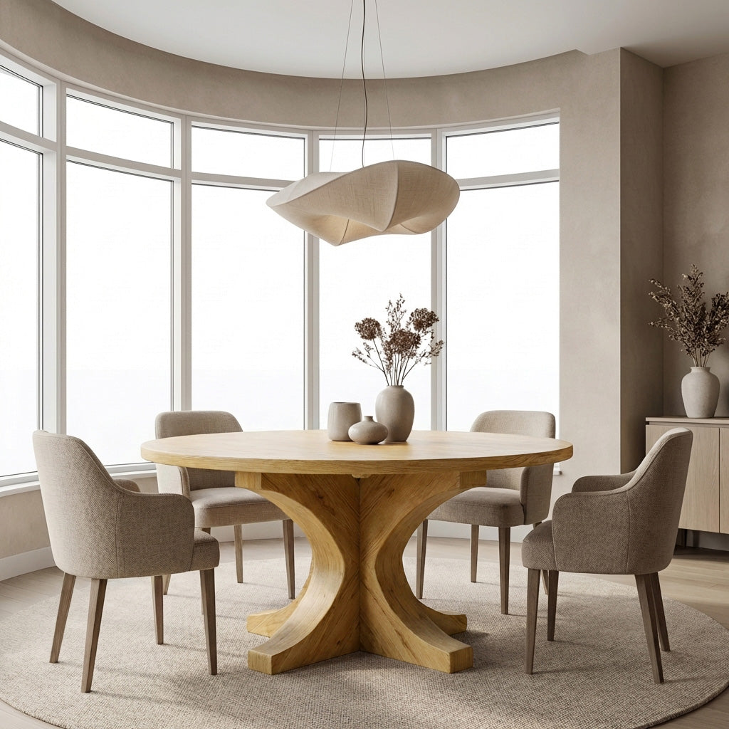 Modern Round Wooden Dining Table With Flared Base For Kitchen RTTHHNDN042