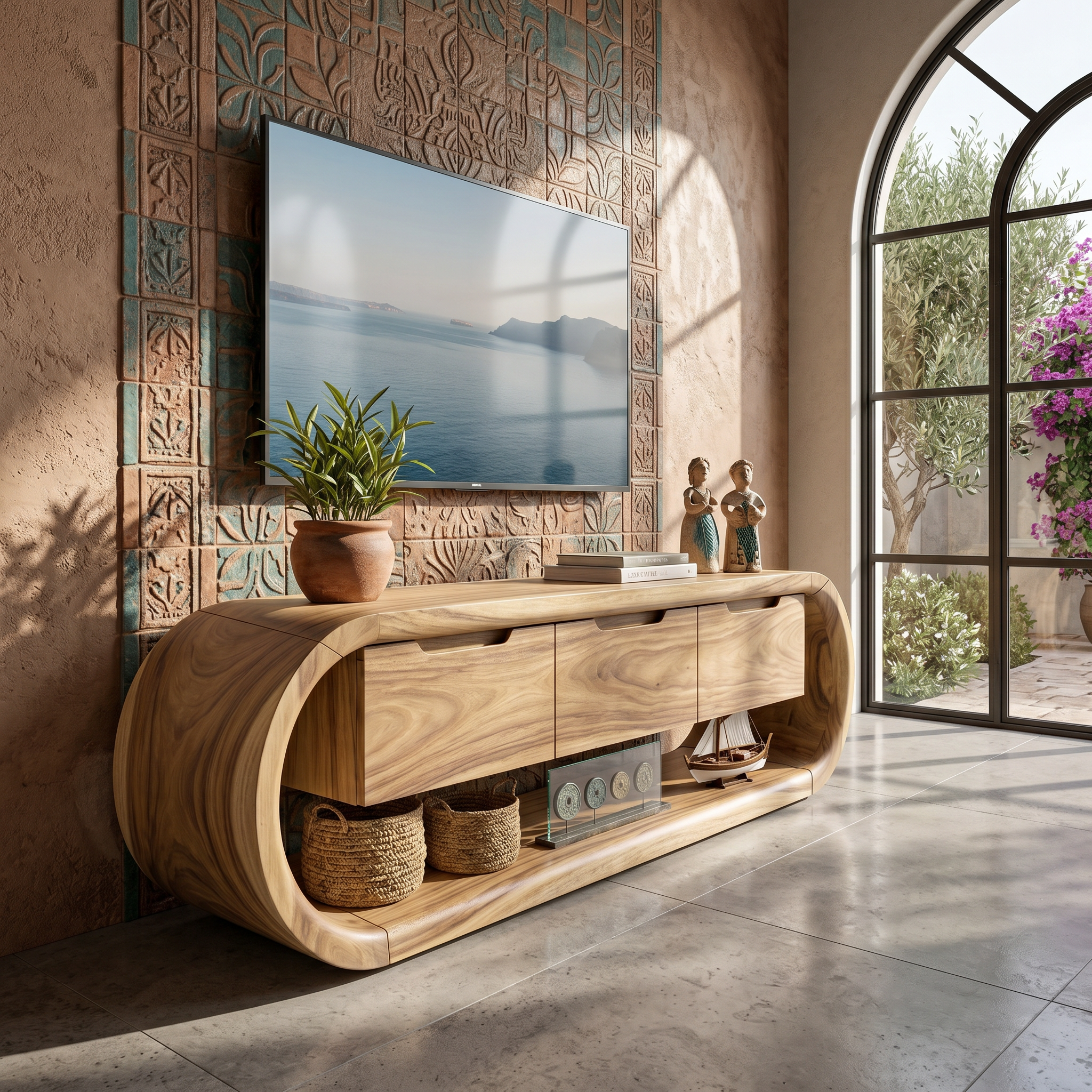 Coastal Greek Island TV Stand For Santorini Style Living Room SILDTTRTVC101